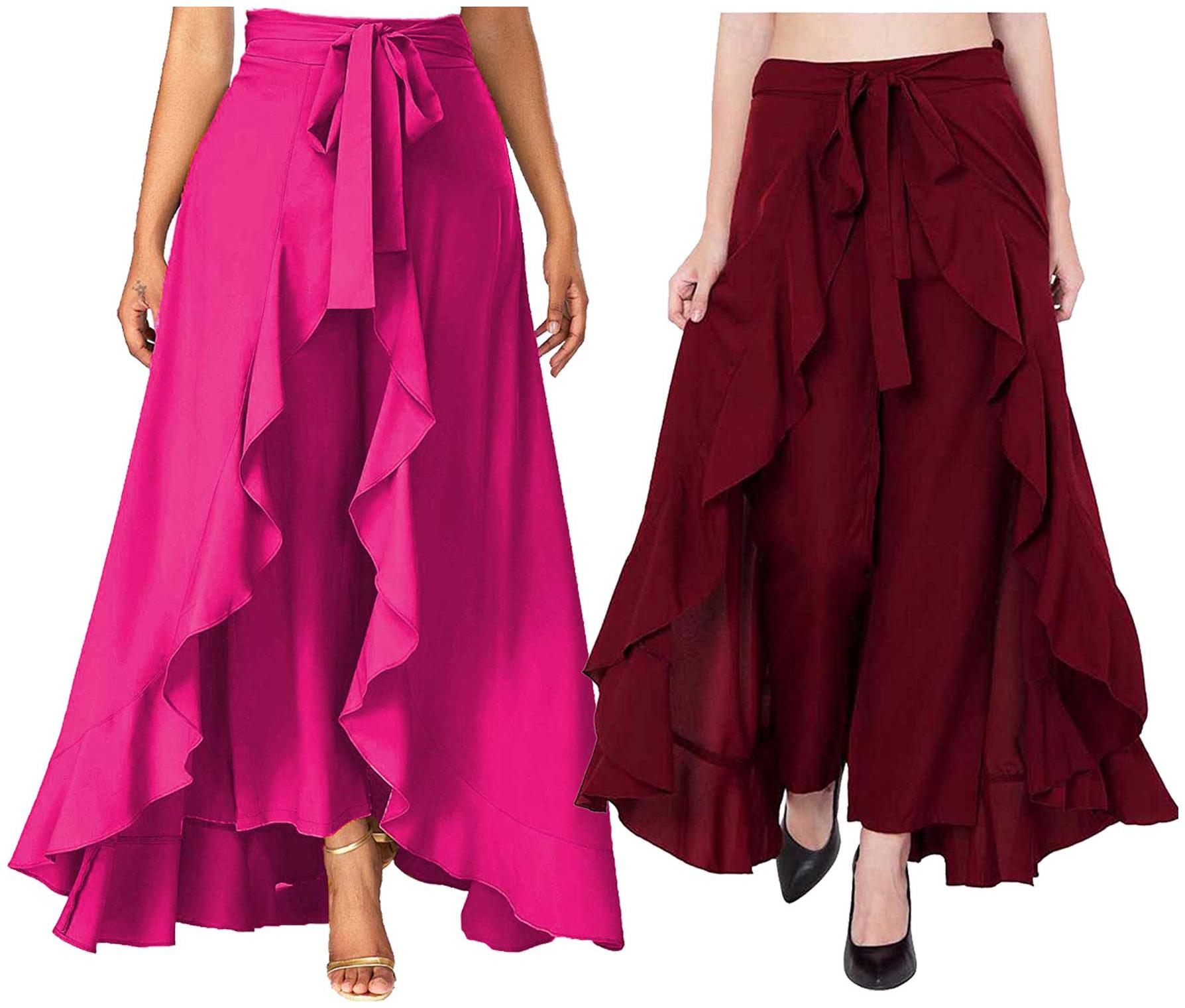 

JJ Fashion Maroon Solid Flared Palazzo