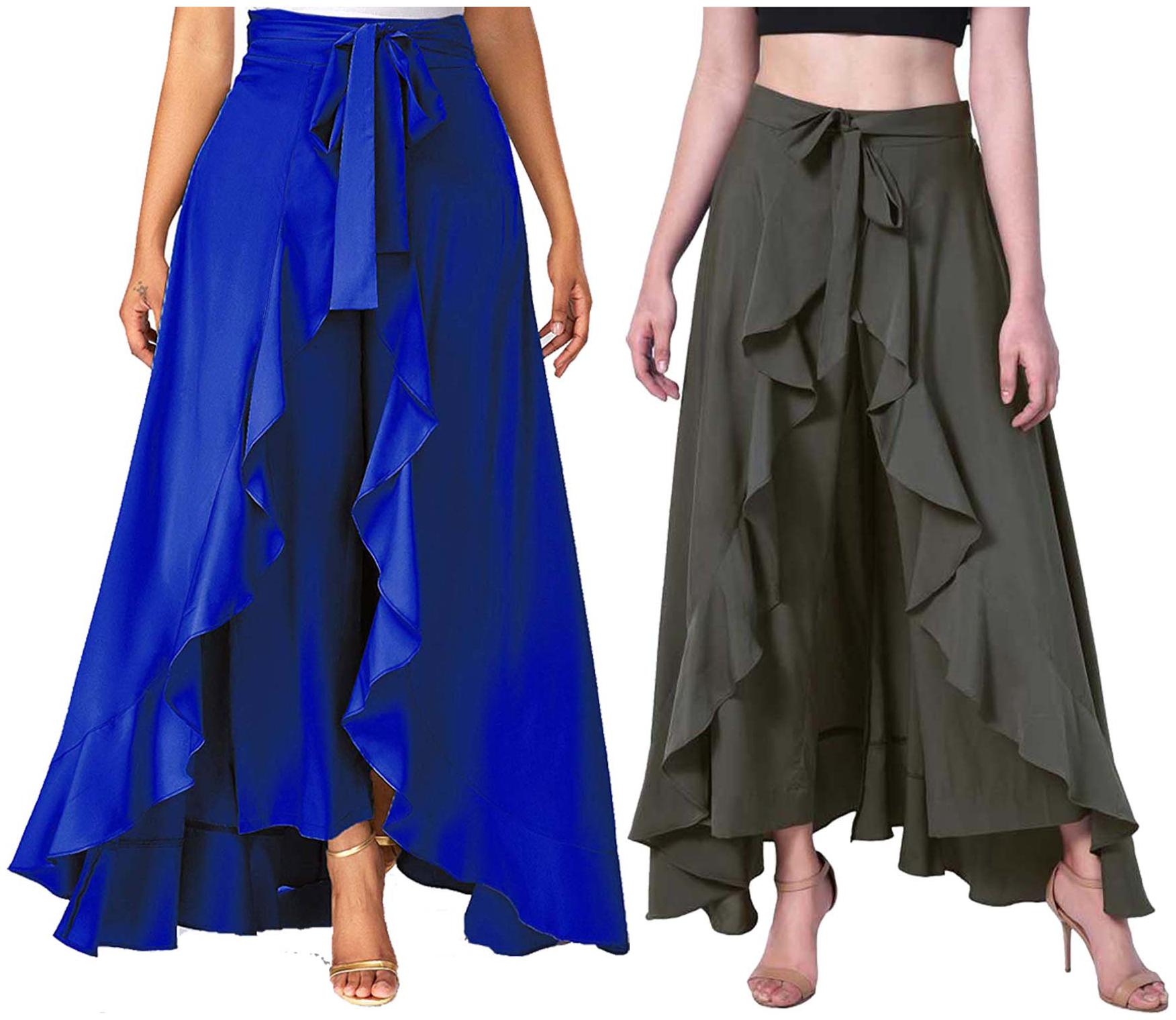 

JJ Fashion Blue Green Solid Flared Palazzo