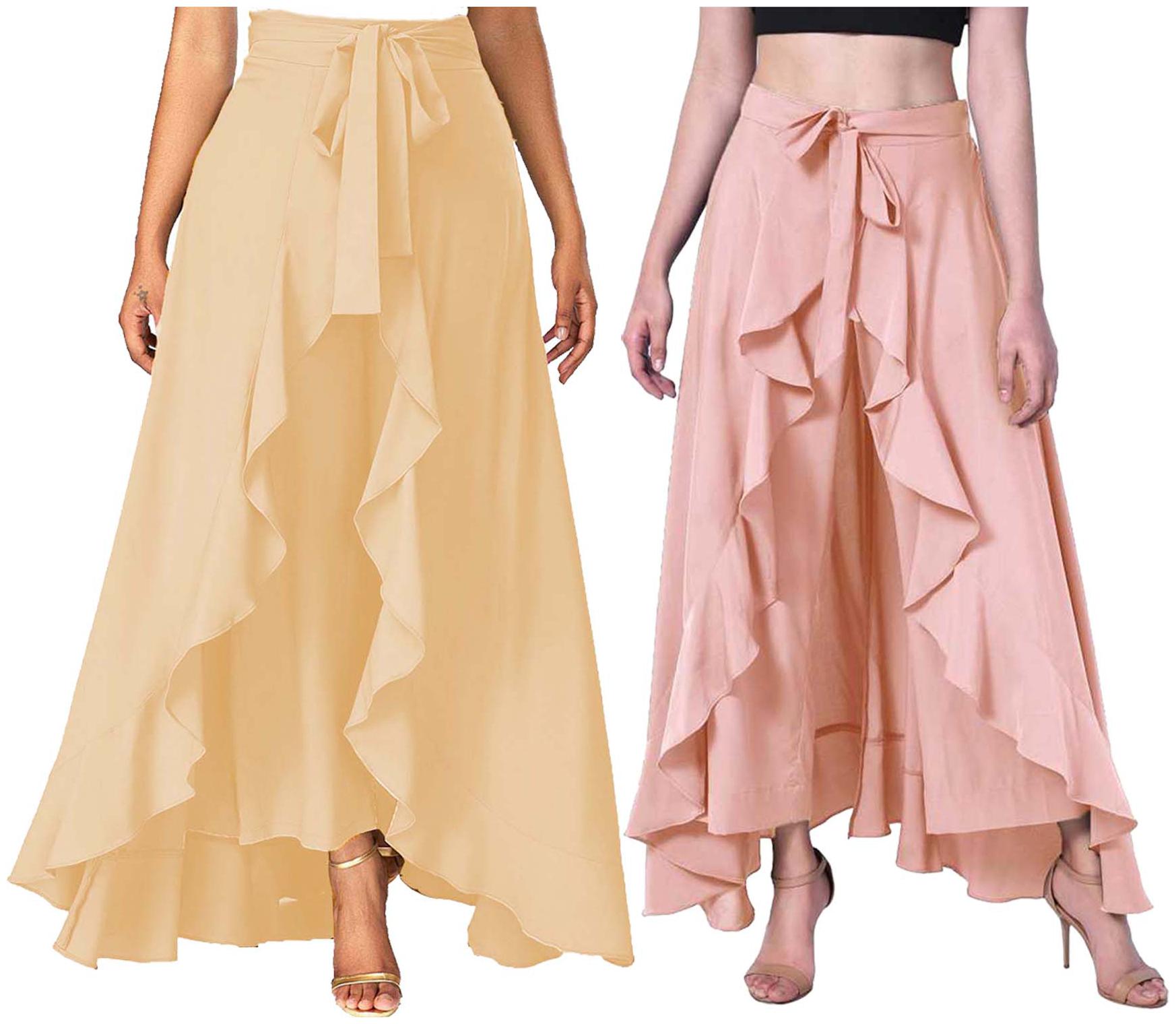 

JJ Fashion Beige Peach Solid Flared Palazzo