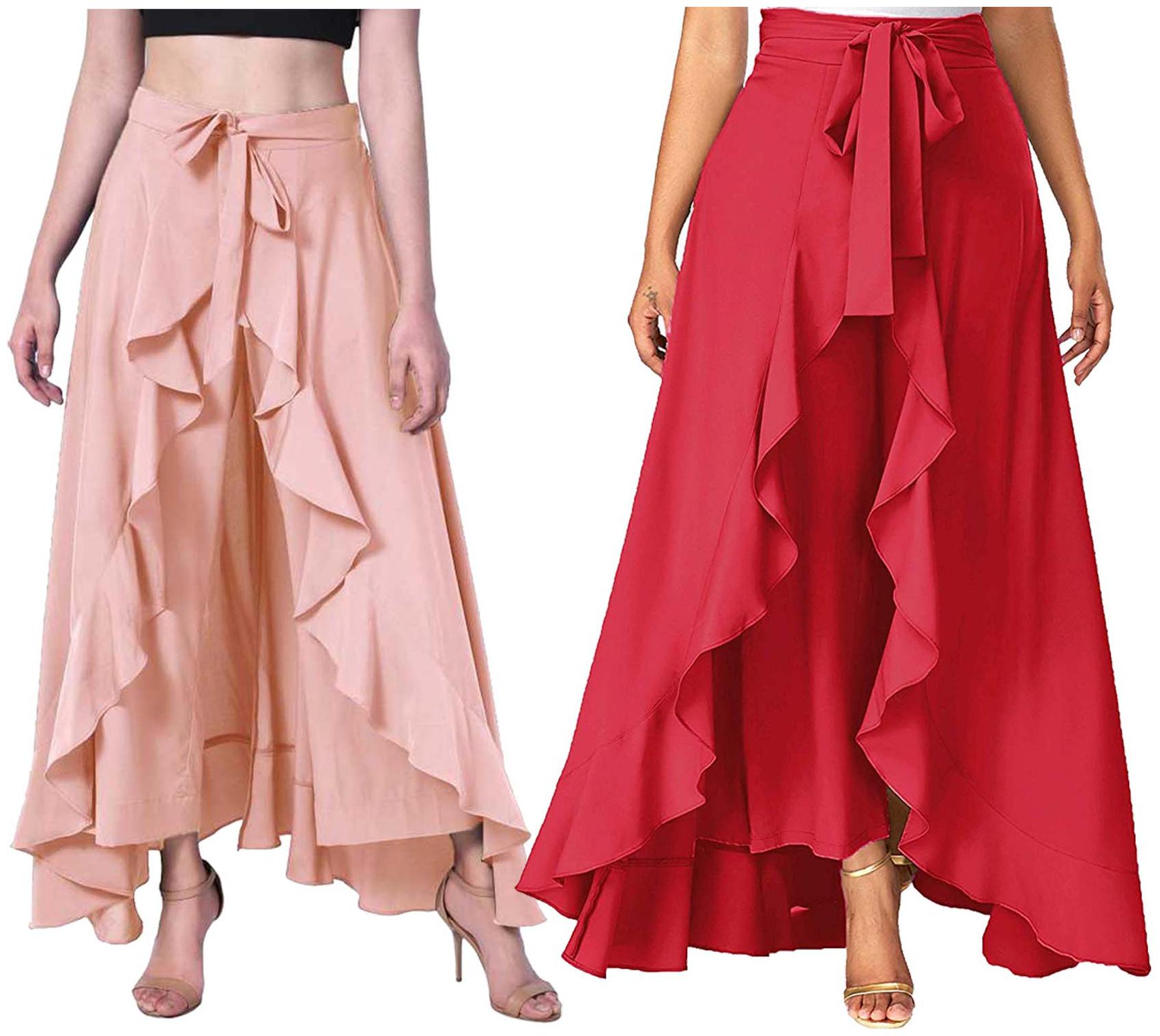 

JJ Fashion Peach Red Solid Flared Palazzo