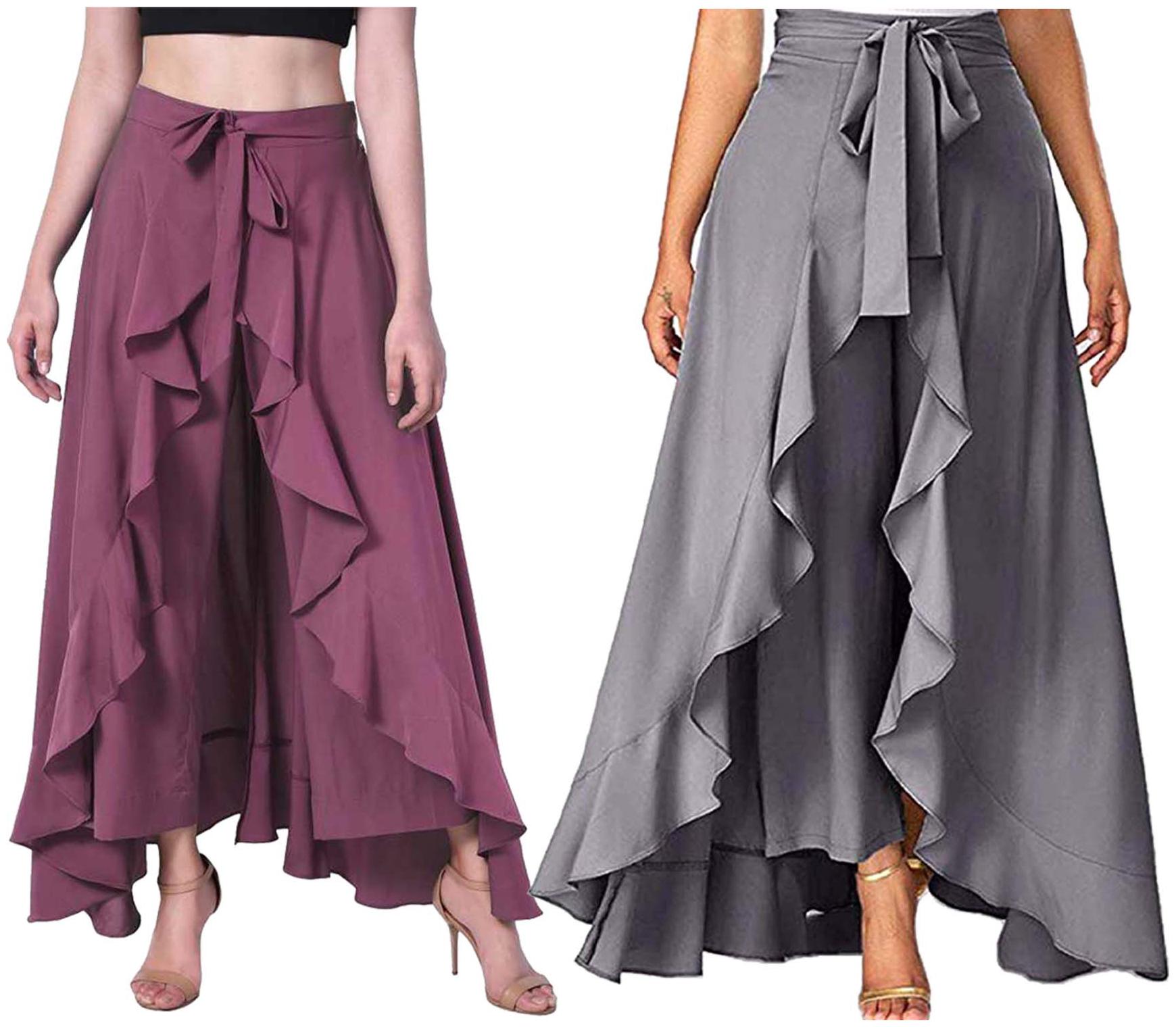 

JJ Fashion Purple Grey Solid Flared Palazzo