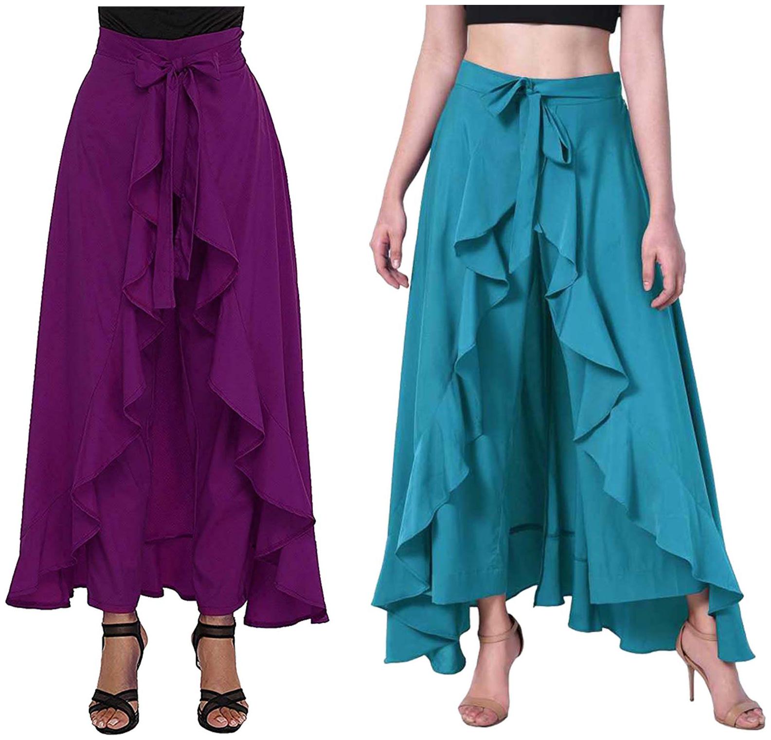 

JJ Fashion Purple Turquoise Solid Flared Palazzo