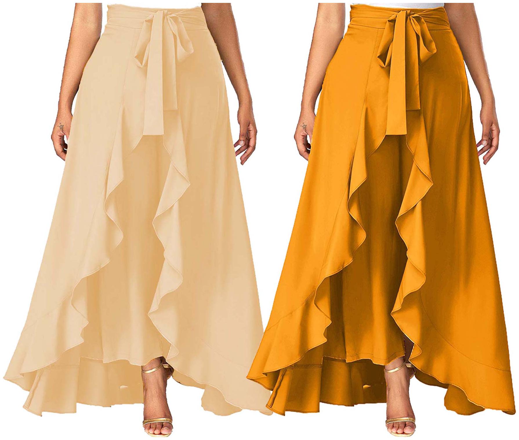 

JJ Fashion Beige Yellow Solid Flared Palazzo