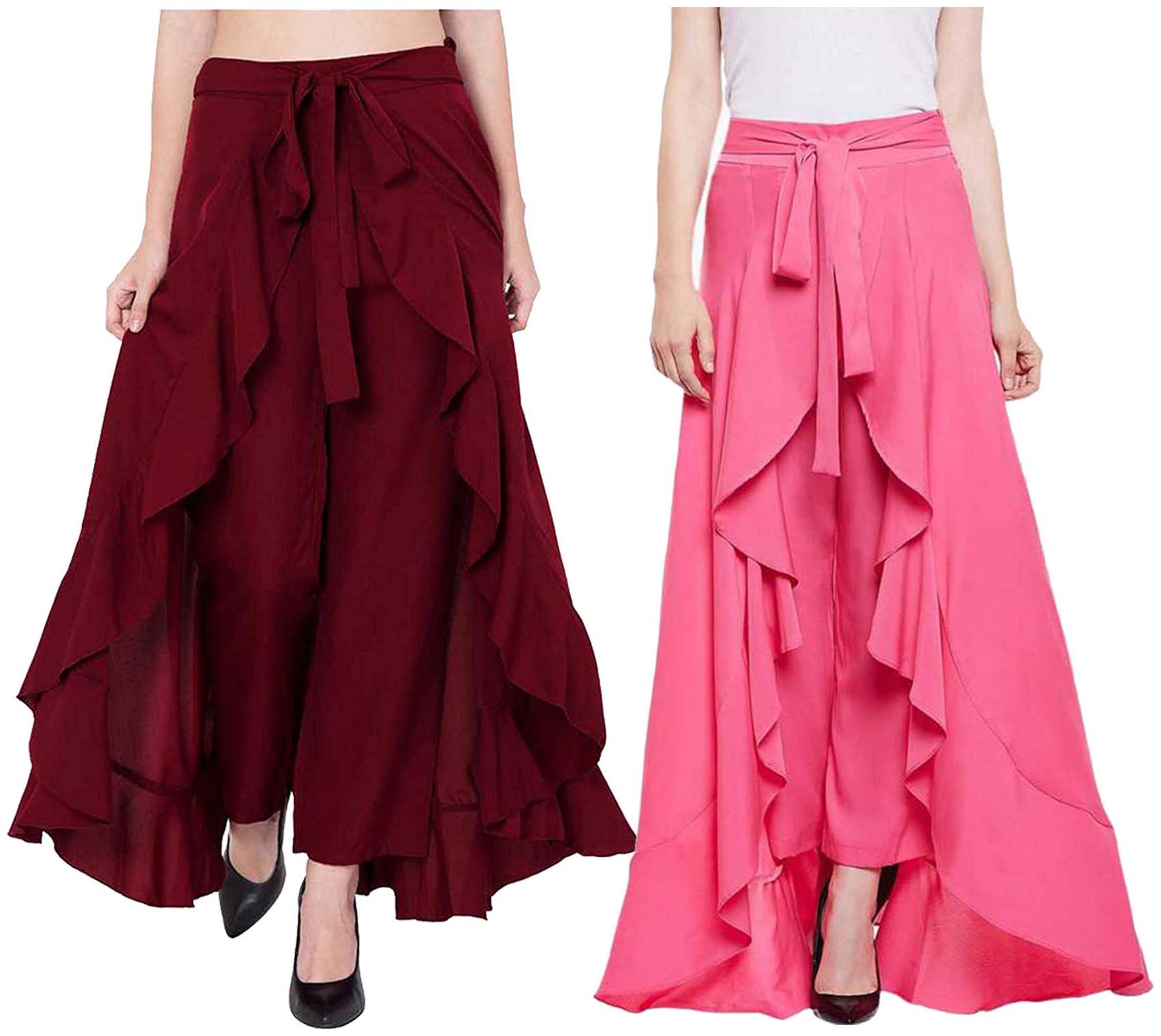 

JJ Fashion Maroon Pink Solid Flared Palazzo