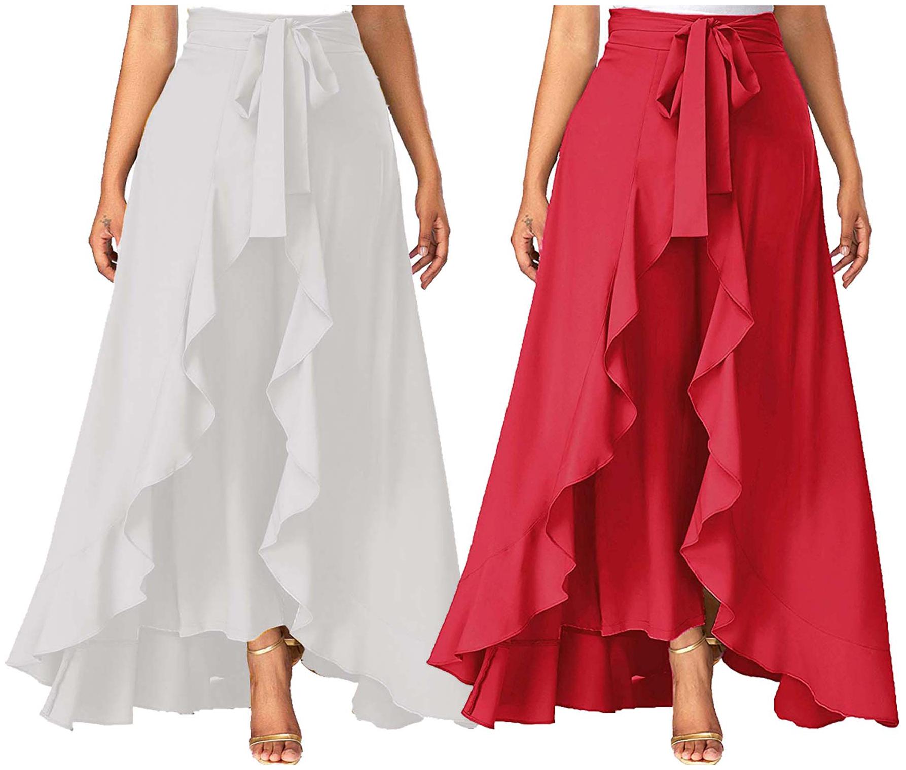 

JJ Fashion Red Solid Flared Palazzo
