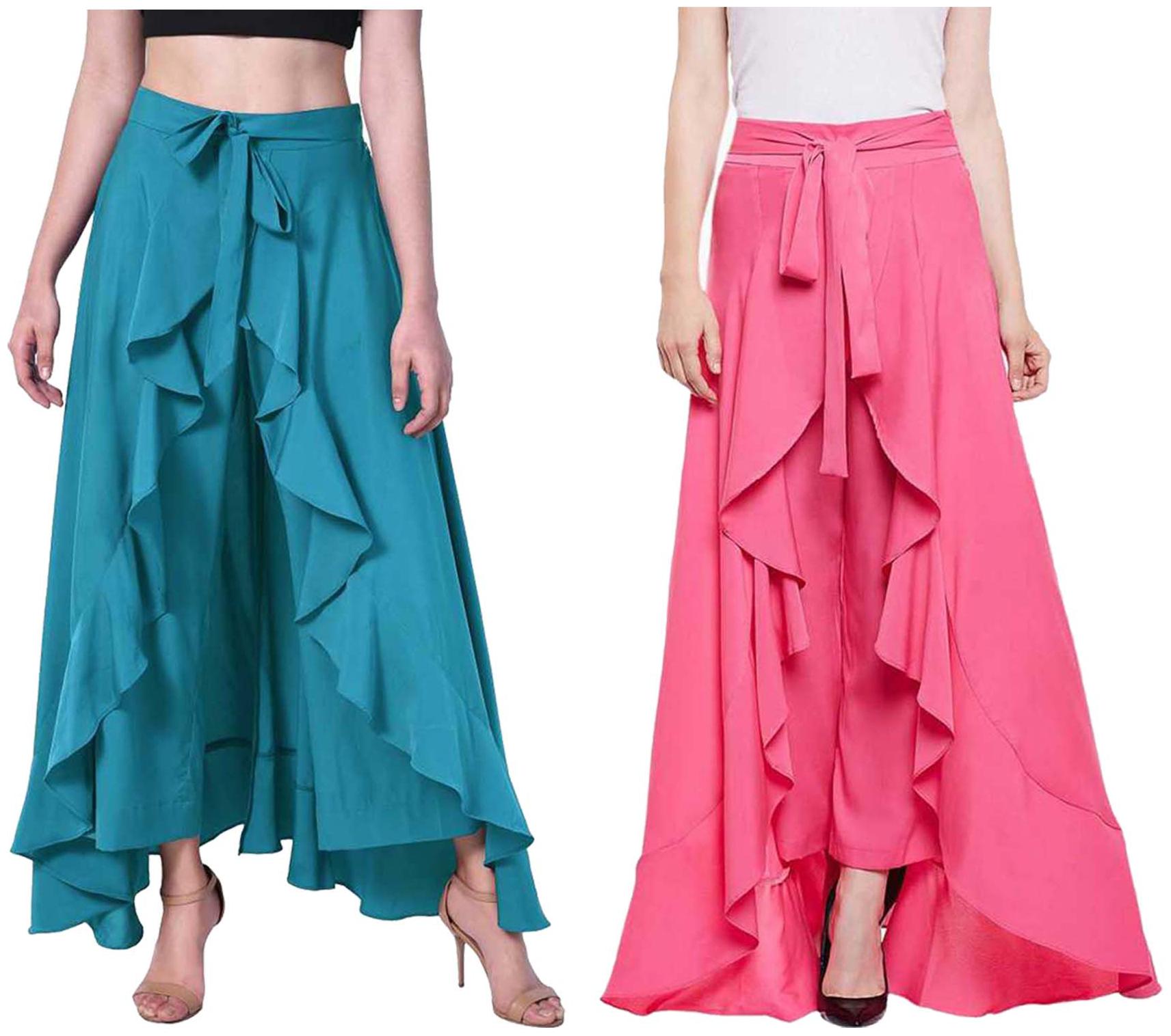 

JJ Fashion Turquoise Pink Solid Flared Palazzo