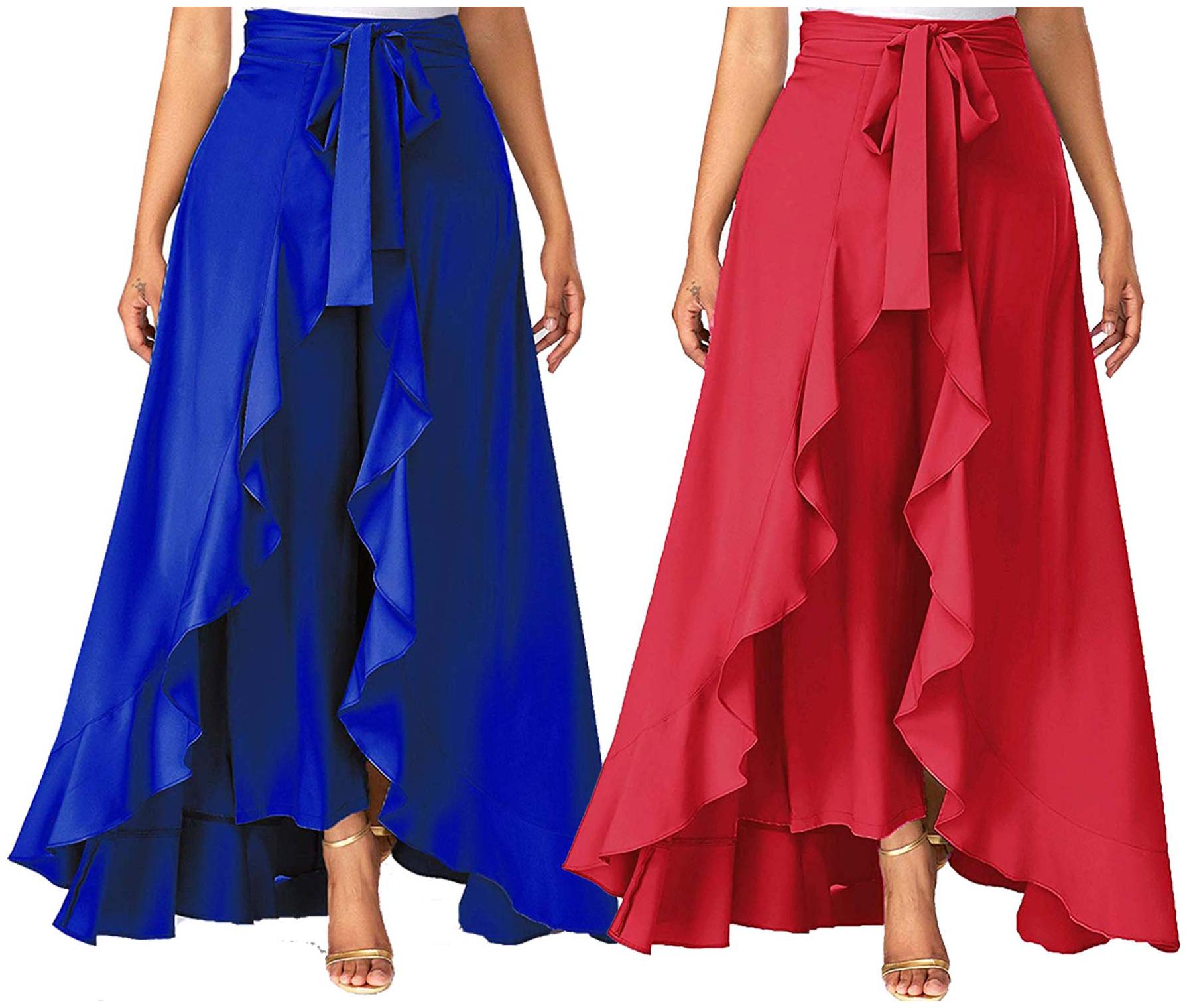 

JJ Fashion Blue Red Solid Flared Palazzo
