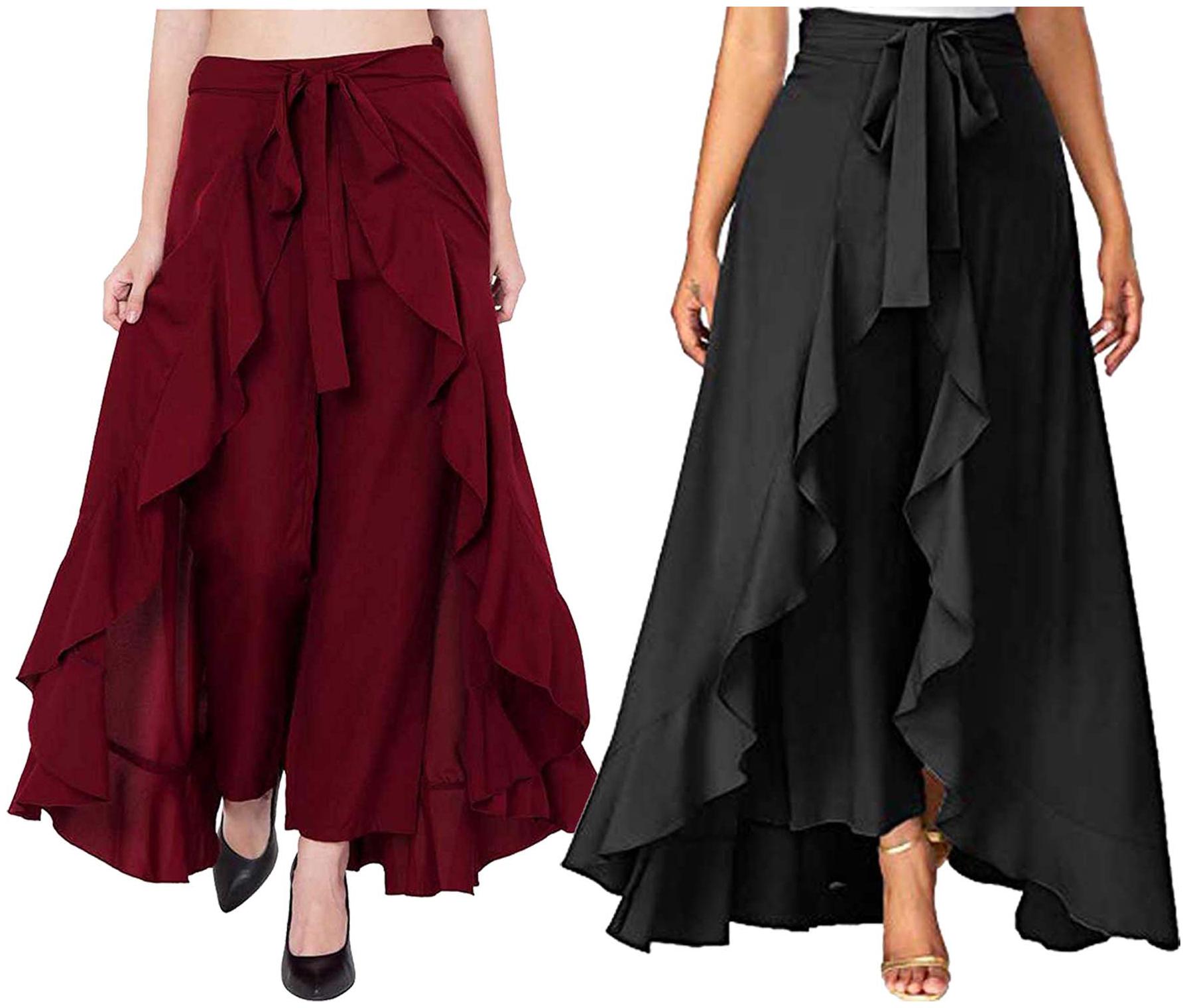 

JJ Fashion Maroon Black Solid Flared Palazzo