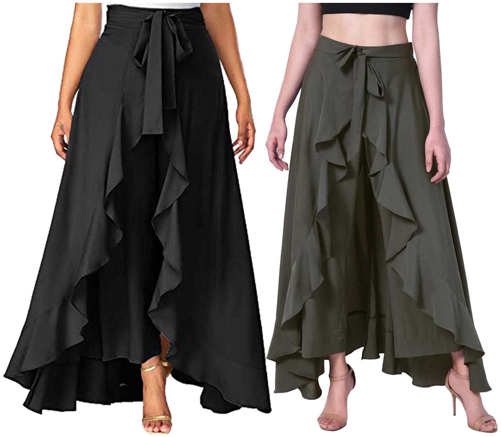 

JJ Fashion Black Green Solid Flared Palazzo