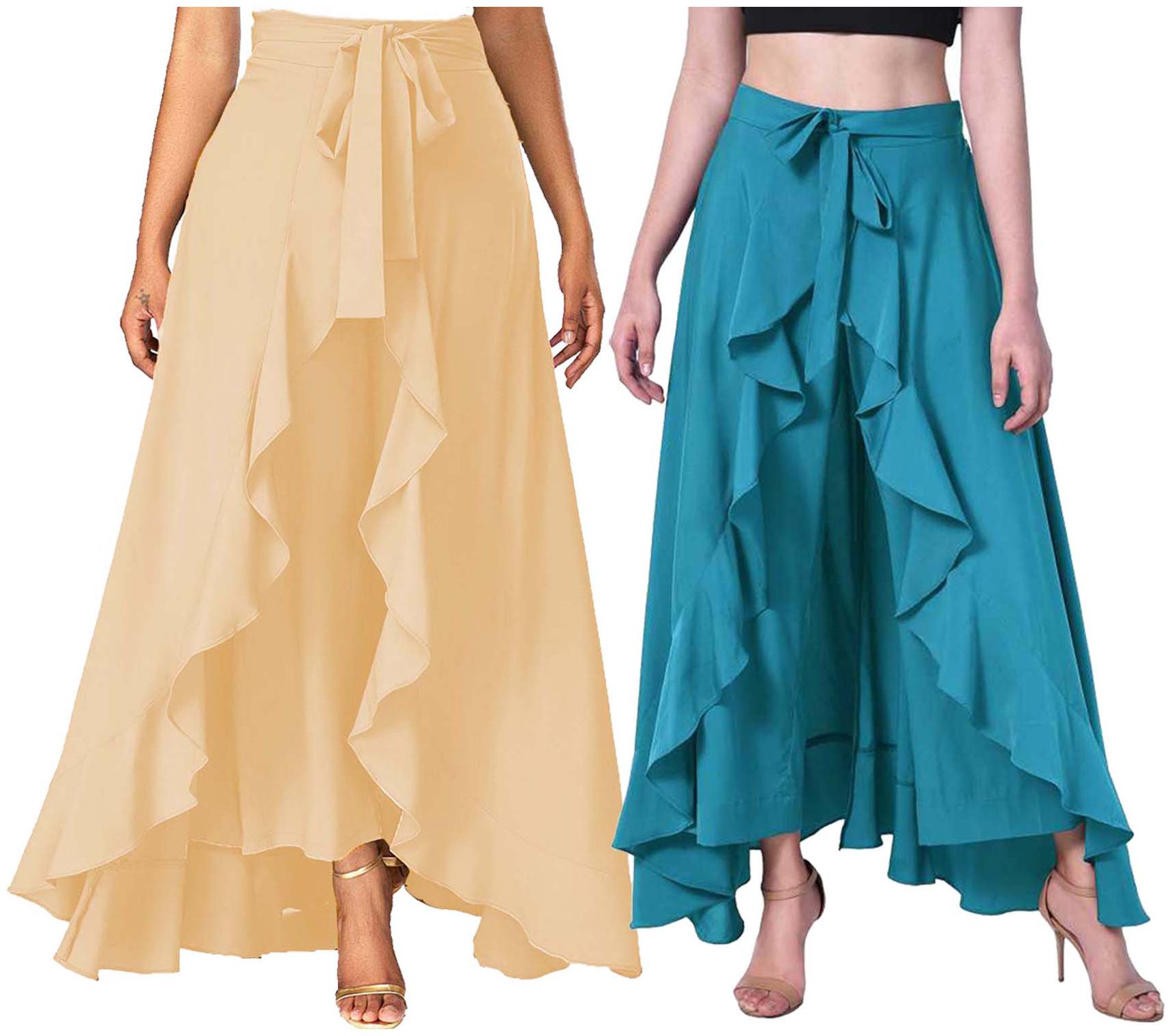 

JJ Fashion Beige Turquoise Solid Flared Palazzo