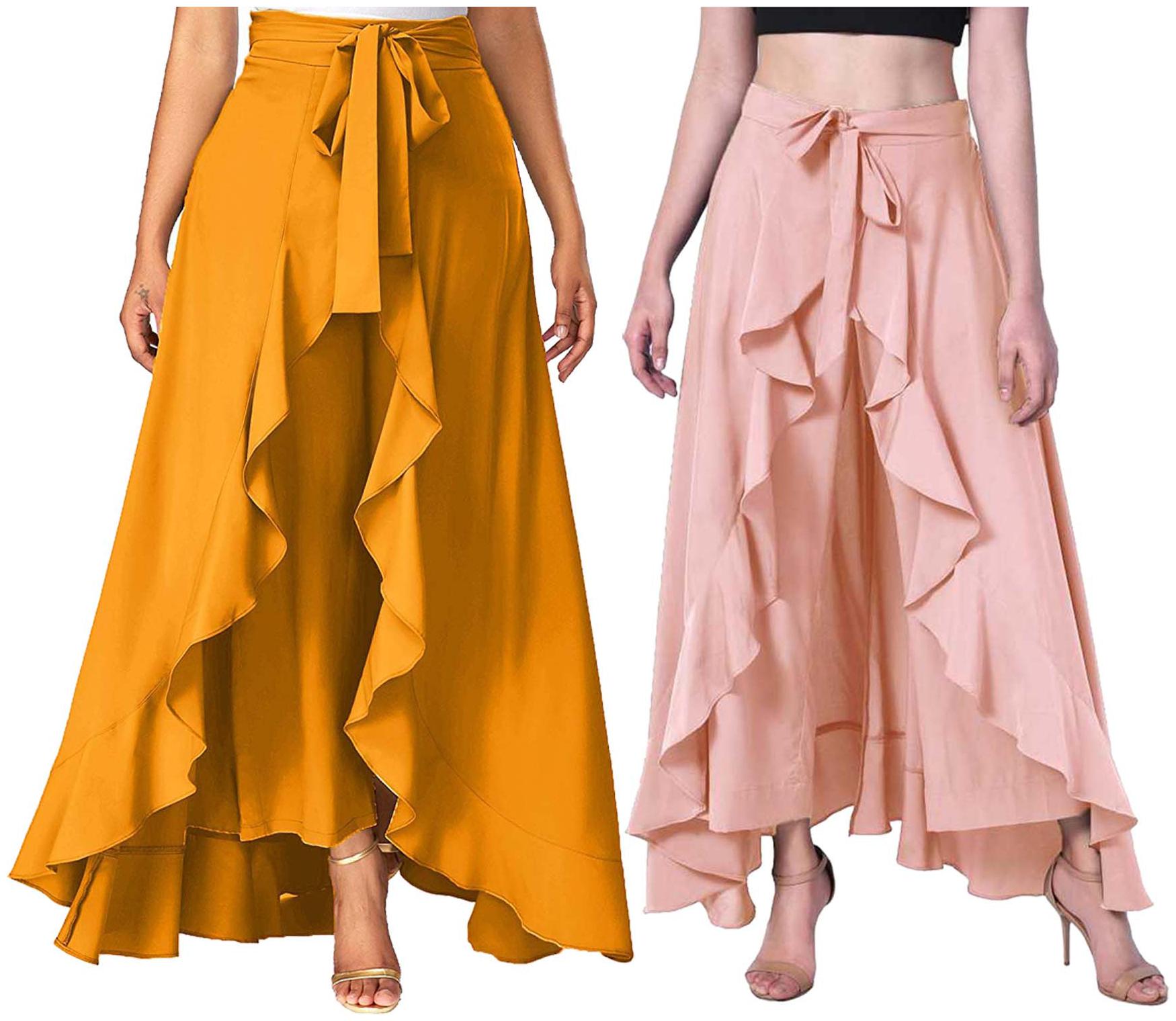 

JJ Fashion Yellow Peach Solid Flared Palazzo