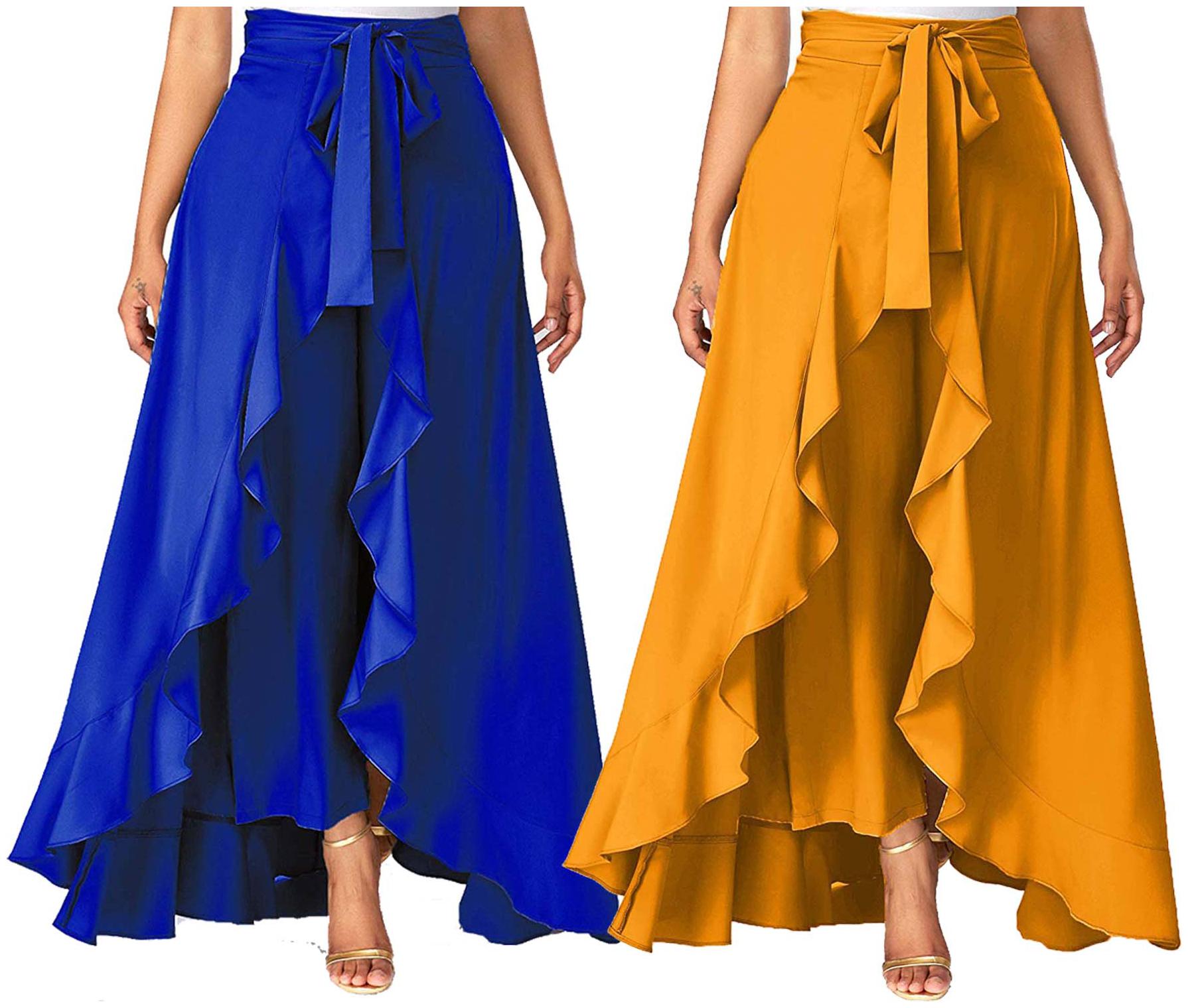 

JJ Fashion Blue Yellow Solid Flared Palazzo