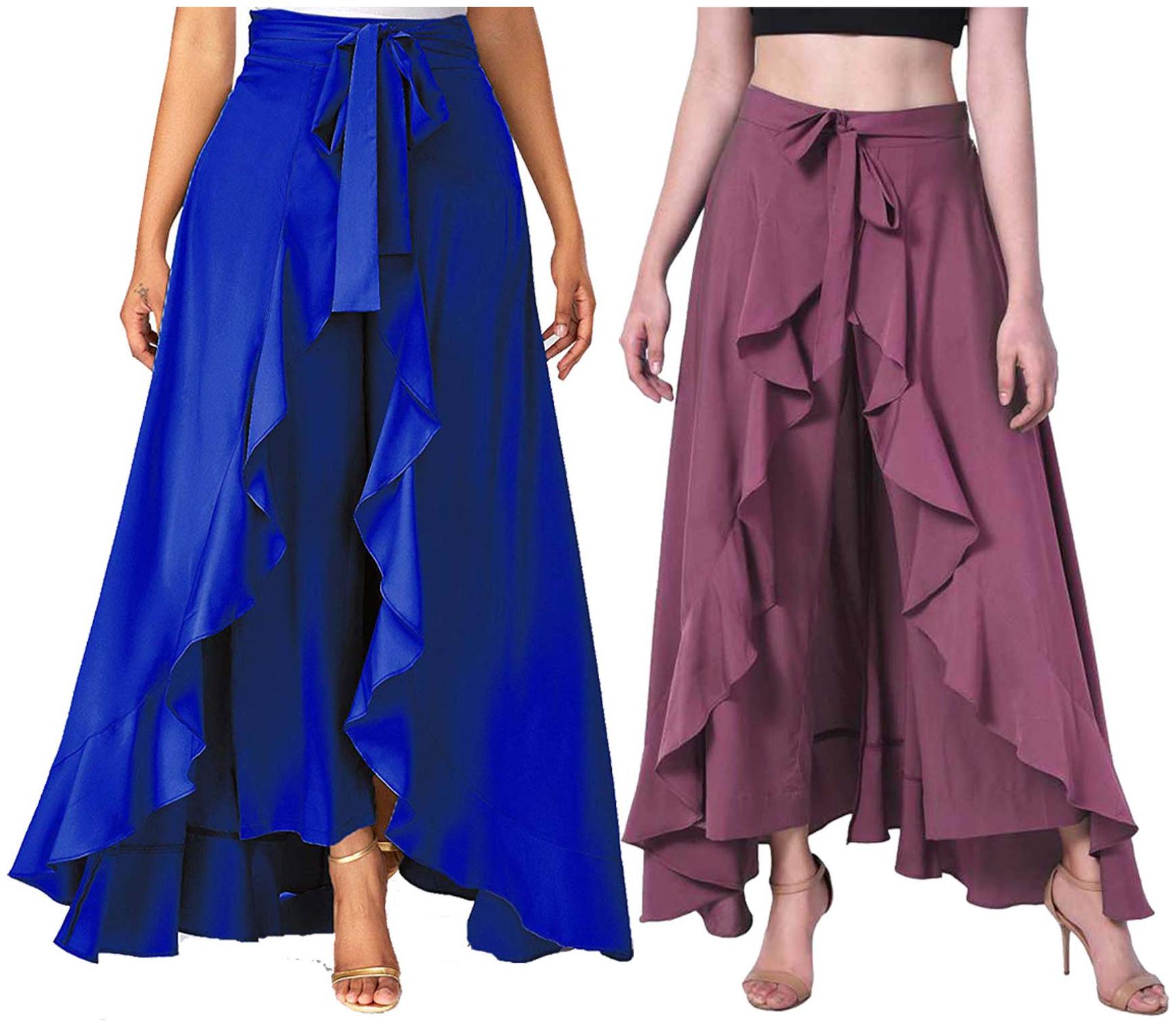 

JJ Fashion Blue Purple Solid Flared Palazzo