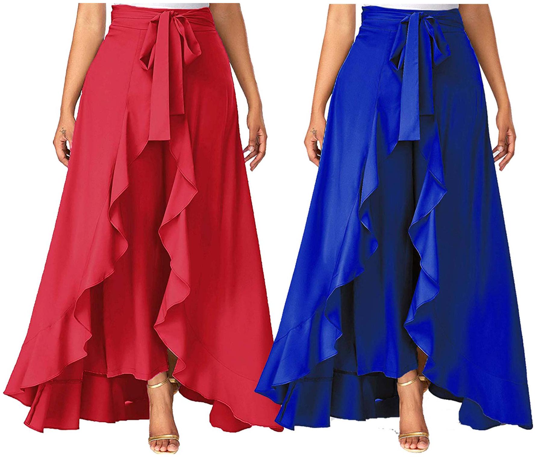 

JJ Fashion Red Blue Solid Flared Palazzo