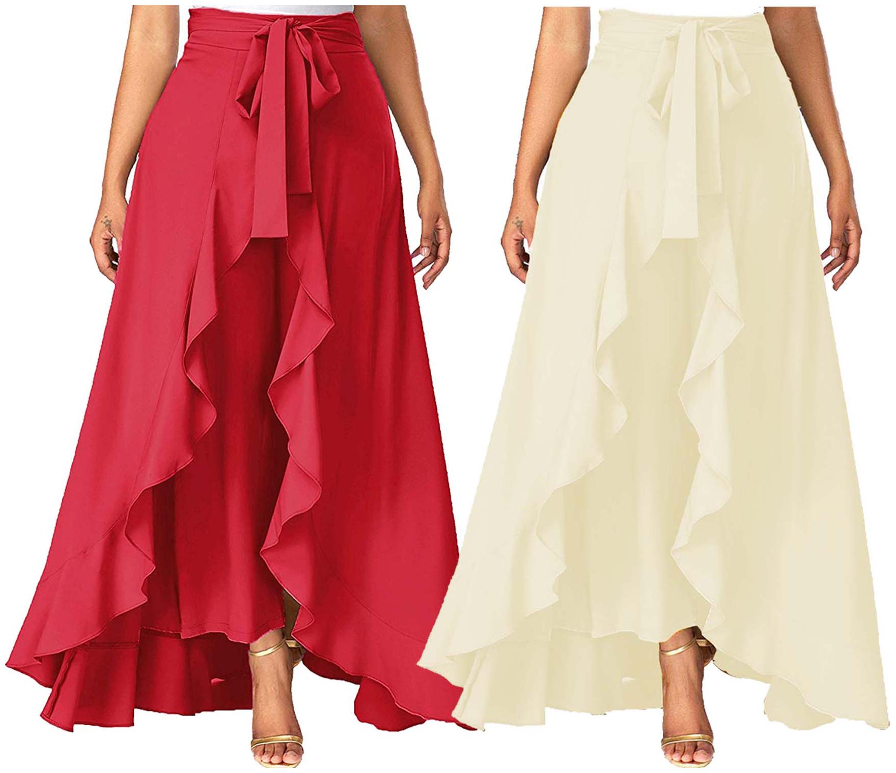 

JJ Fashion Red Cream Solid Flared Palazzo