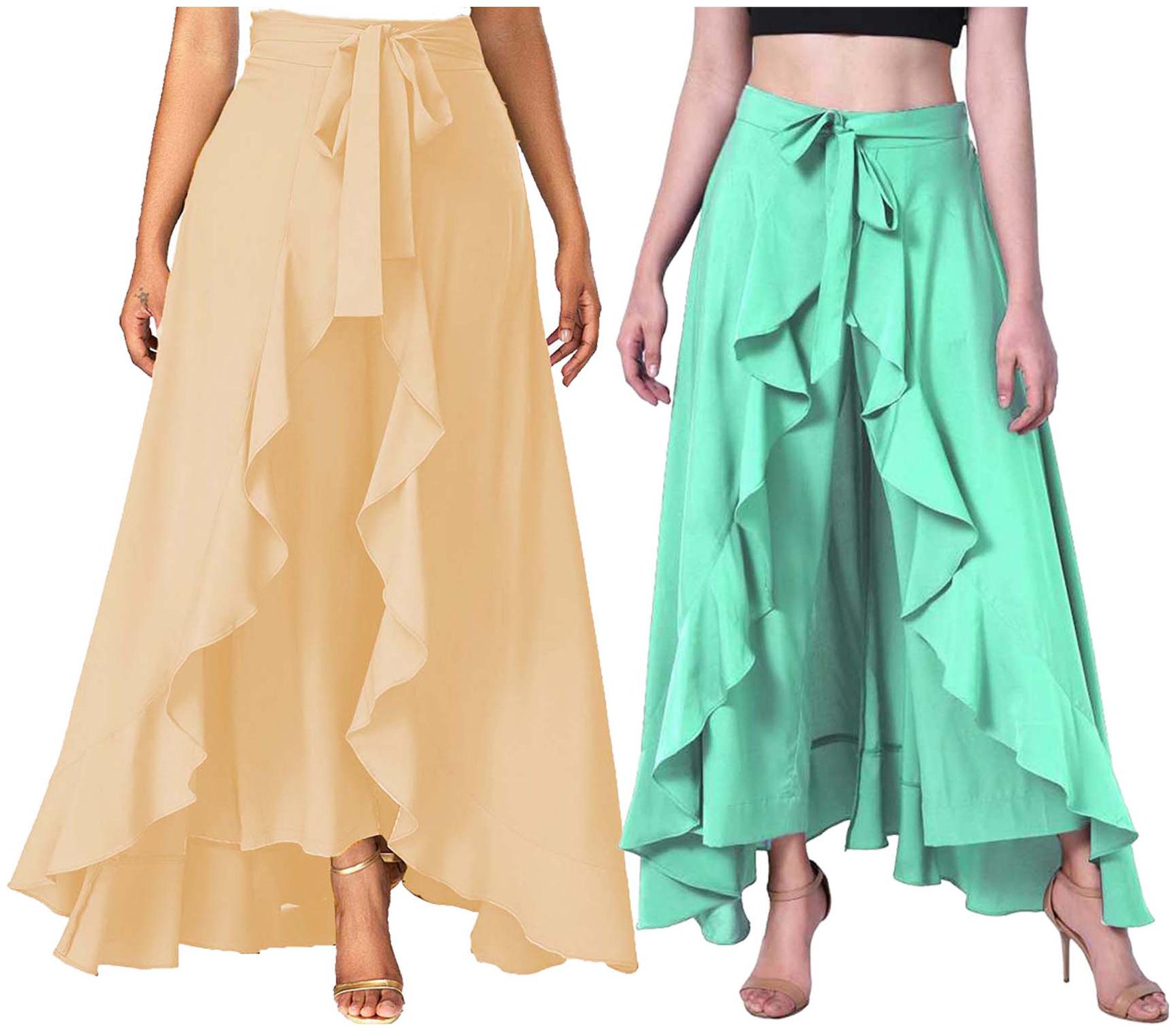 

JJ Fashion Beige Green Solid Flared Palazzo
