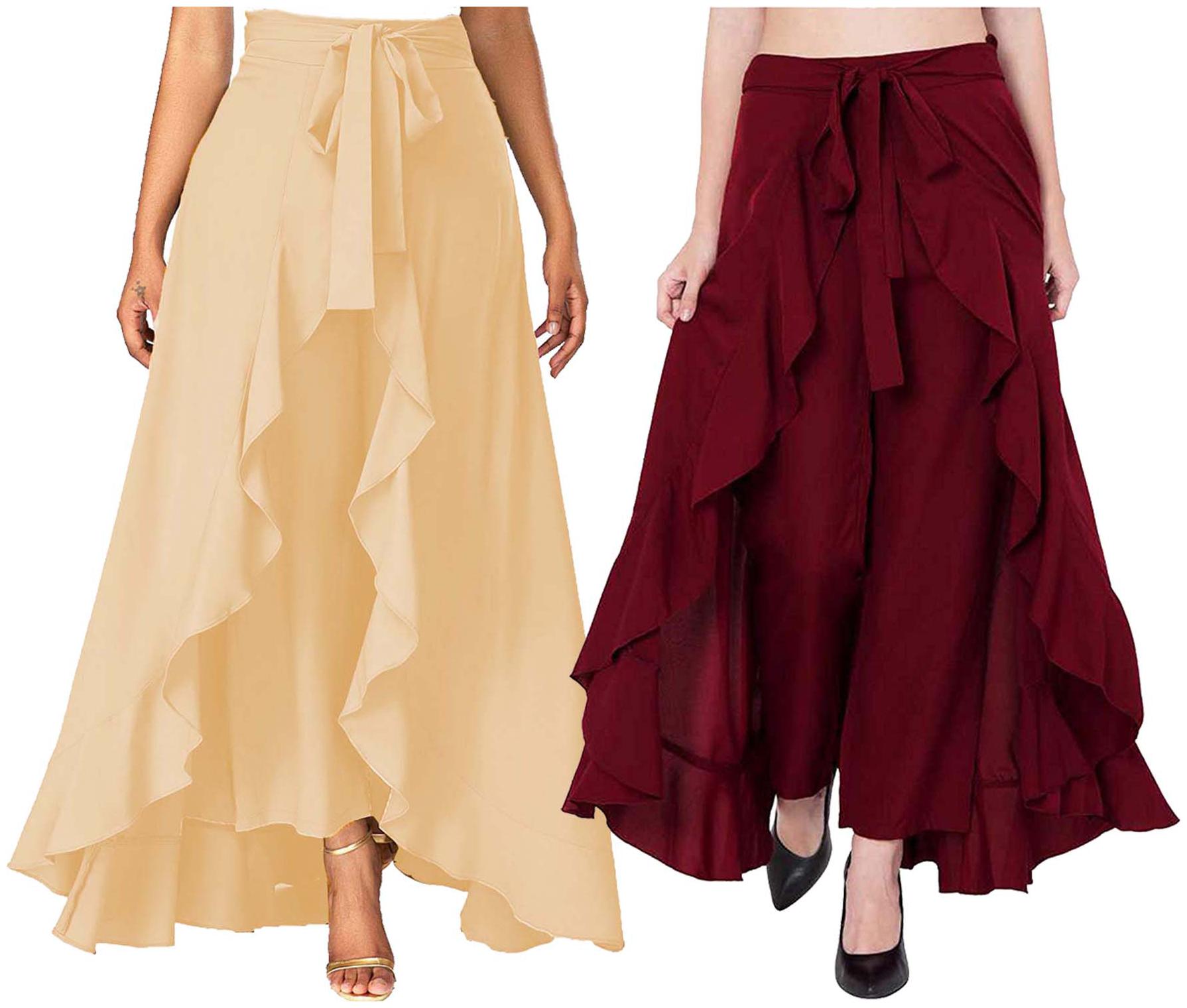 

JJ Fashion Beige Maroon Solid Flared Palazzo