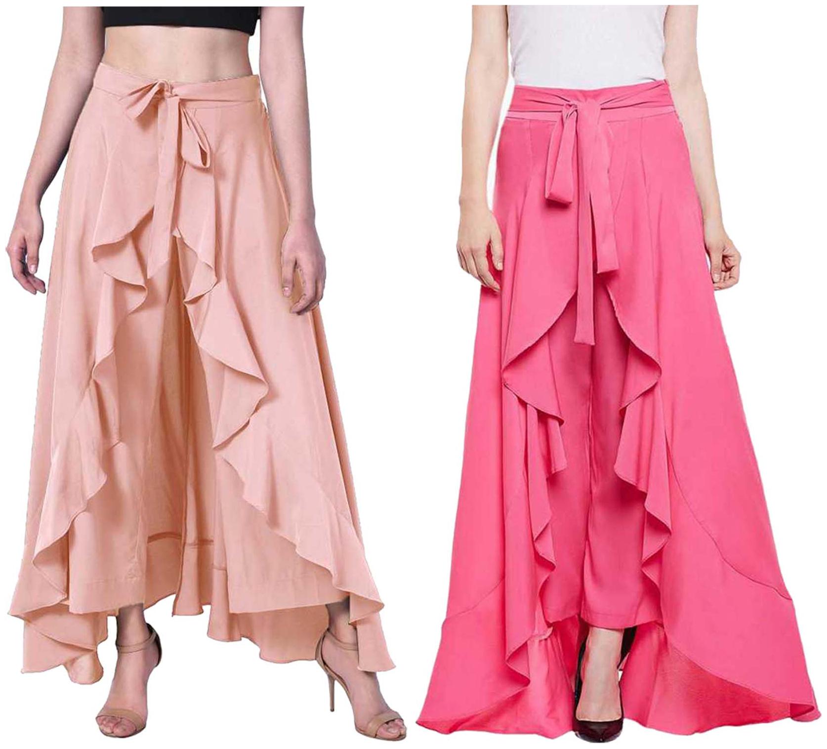 

JJ Fashion Peach Pink Solid Flared Palazzo