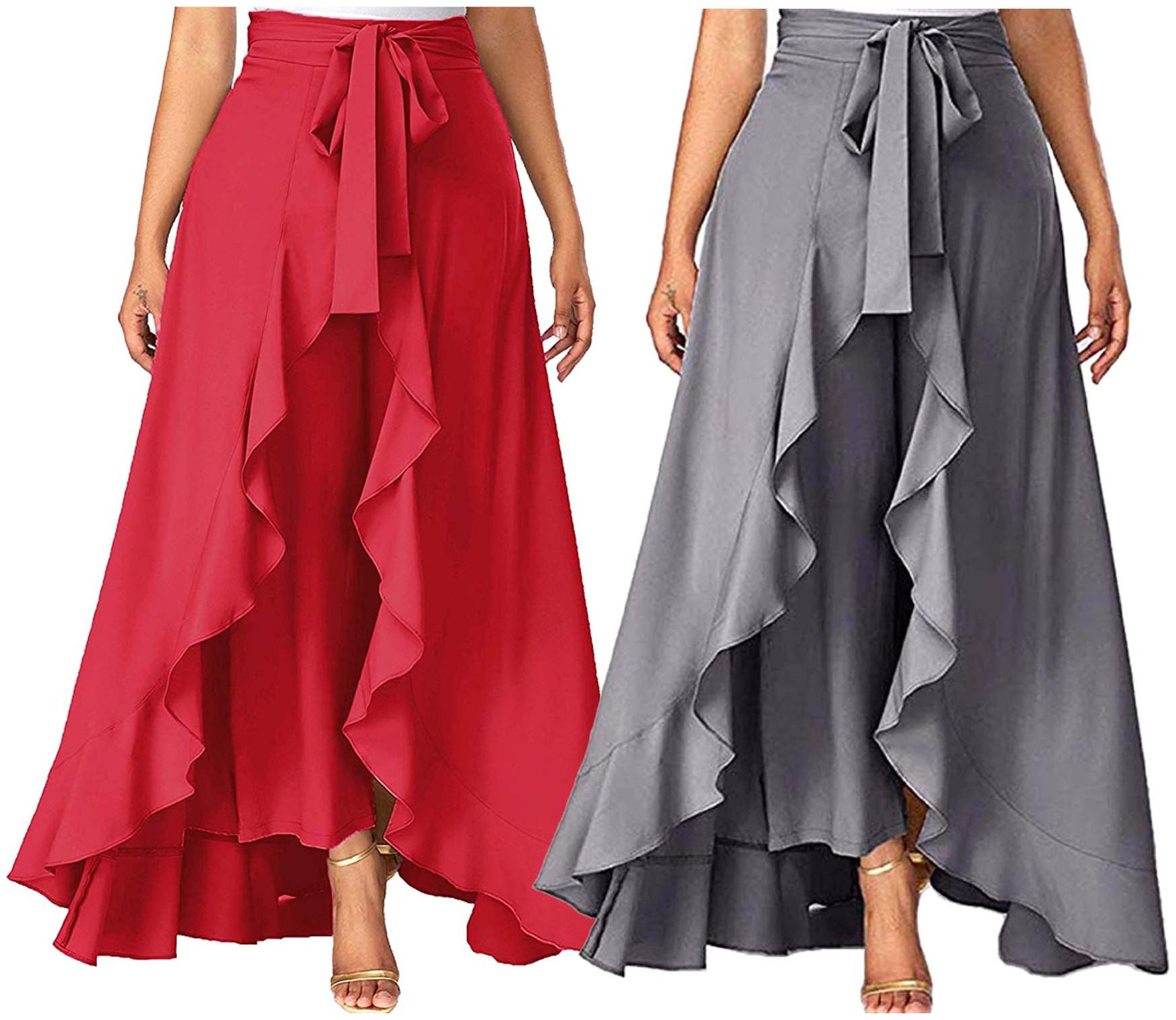 

JJ Fashion Red Grey Solid Flared Palazzo