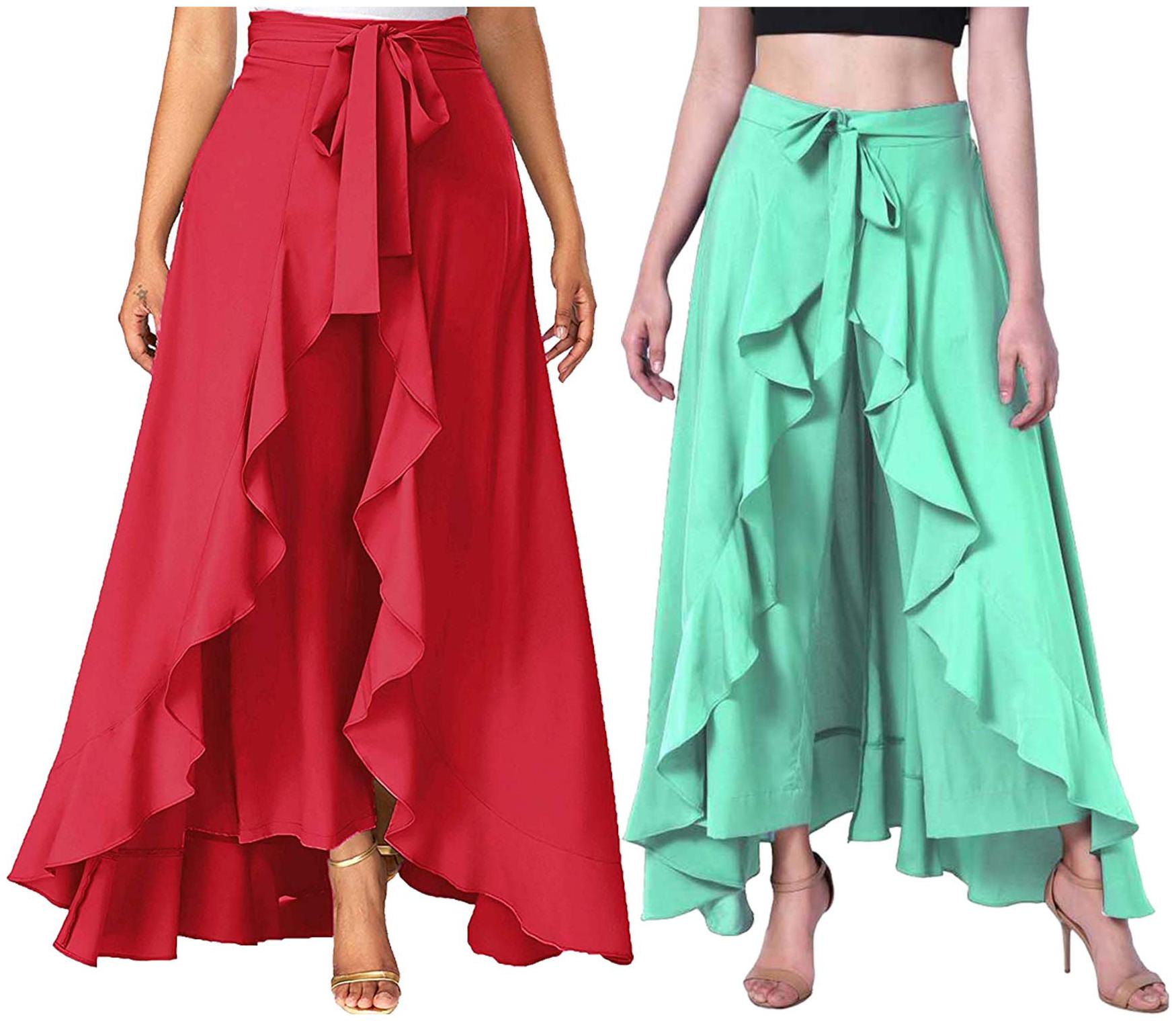 

JJ Fashion Red Green Solid Flared Palazzo