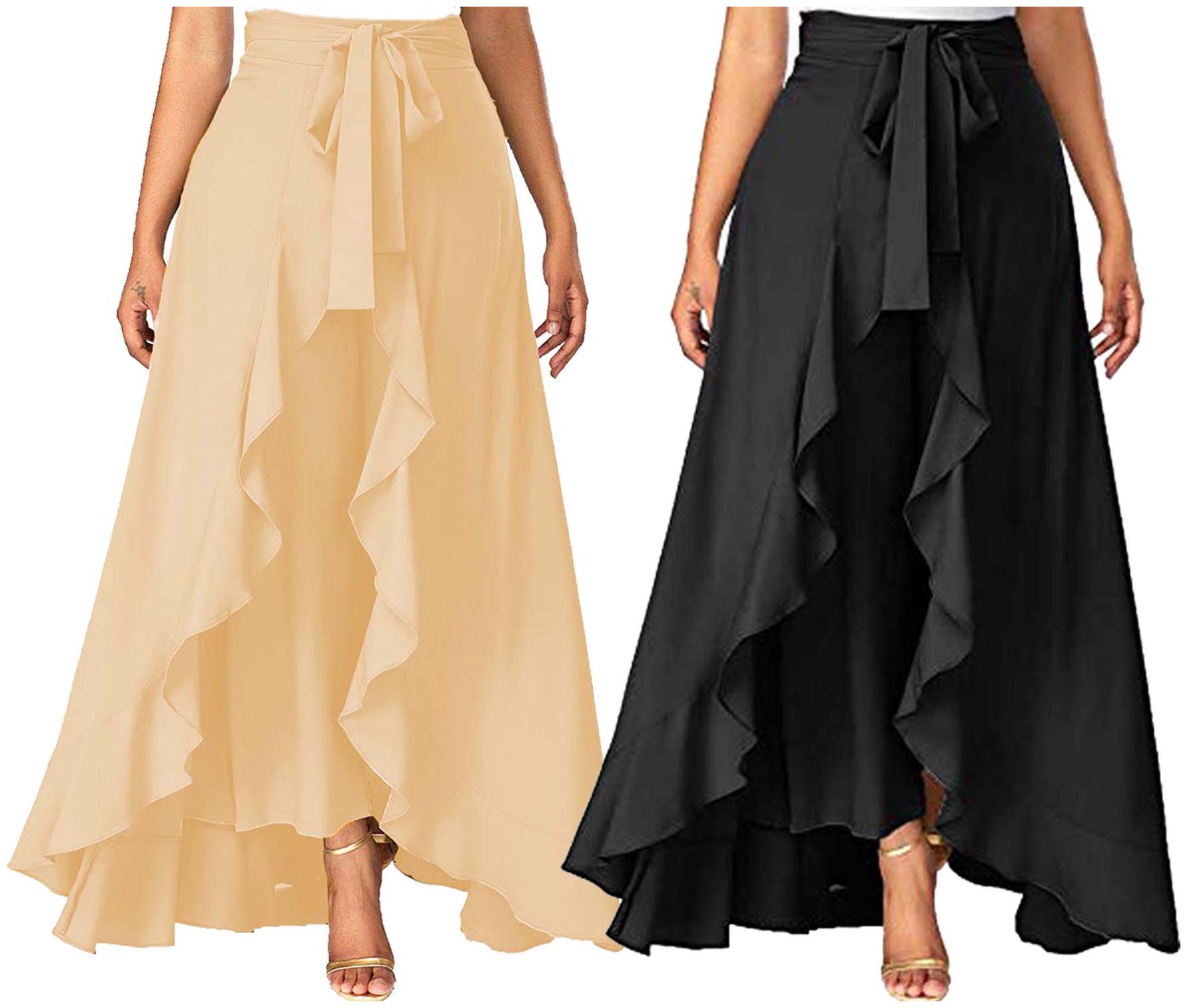 

JJ Fashion Beige Black Solid Flared Palazzo