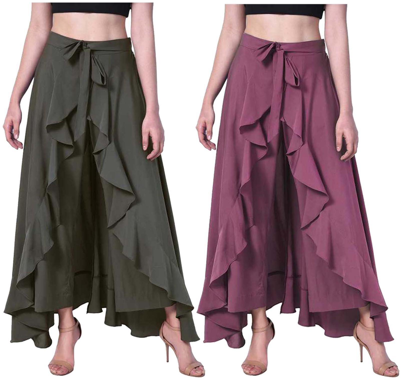 

JJ Fashion Green Purple Solid Flared Palazzo