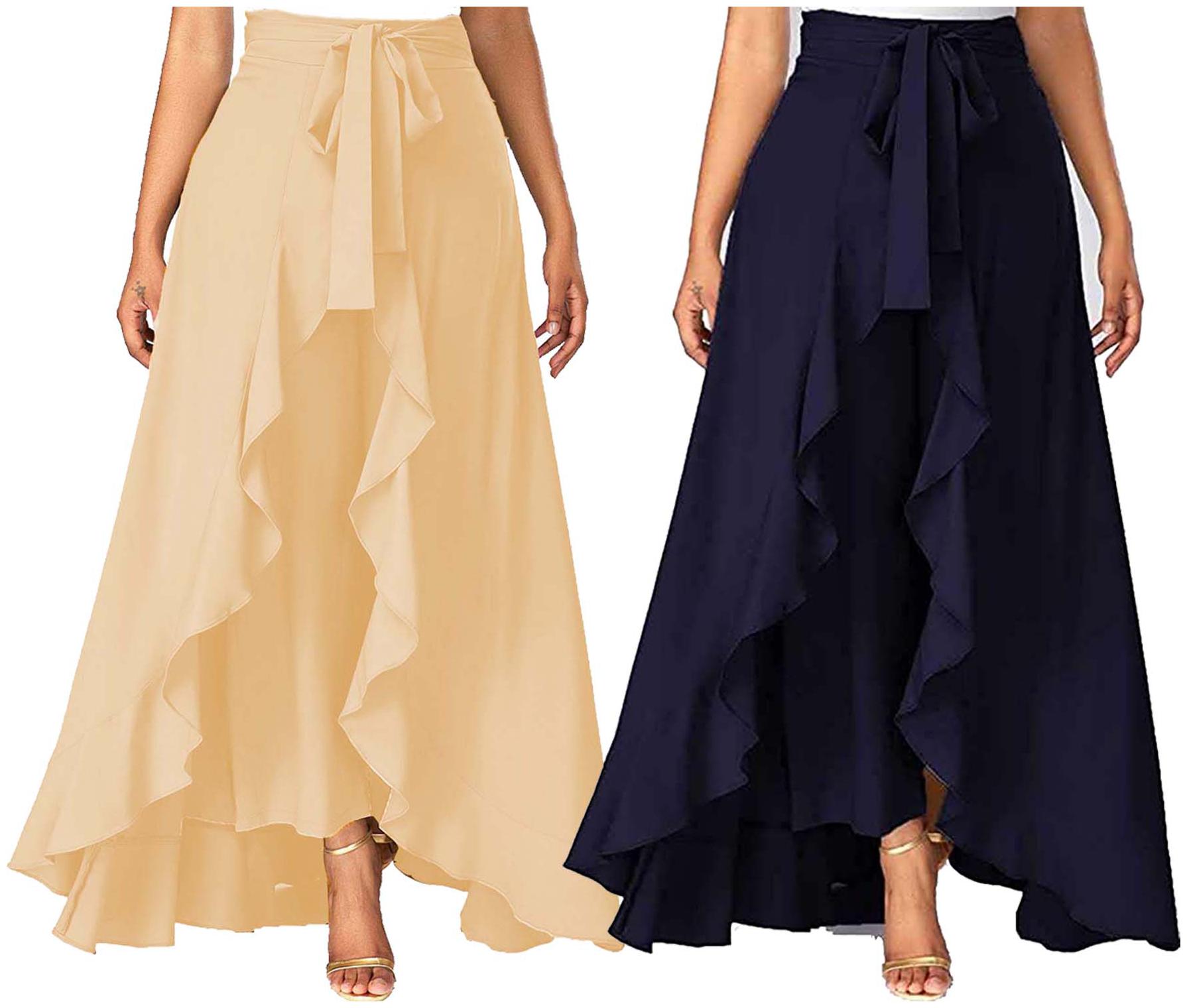 

JJ Fashion Beige Navy Blue Solid Flared Palazzo