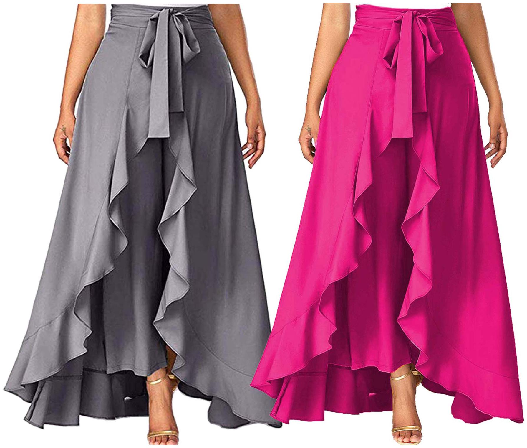 

JJ Fashion Grey Solid Flared Palazzo