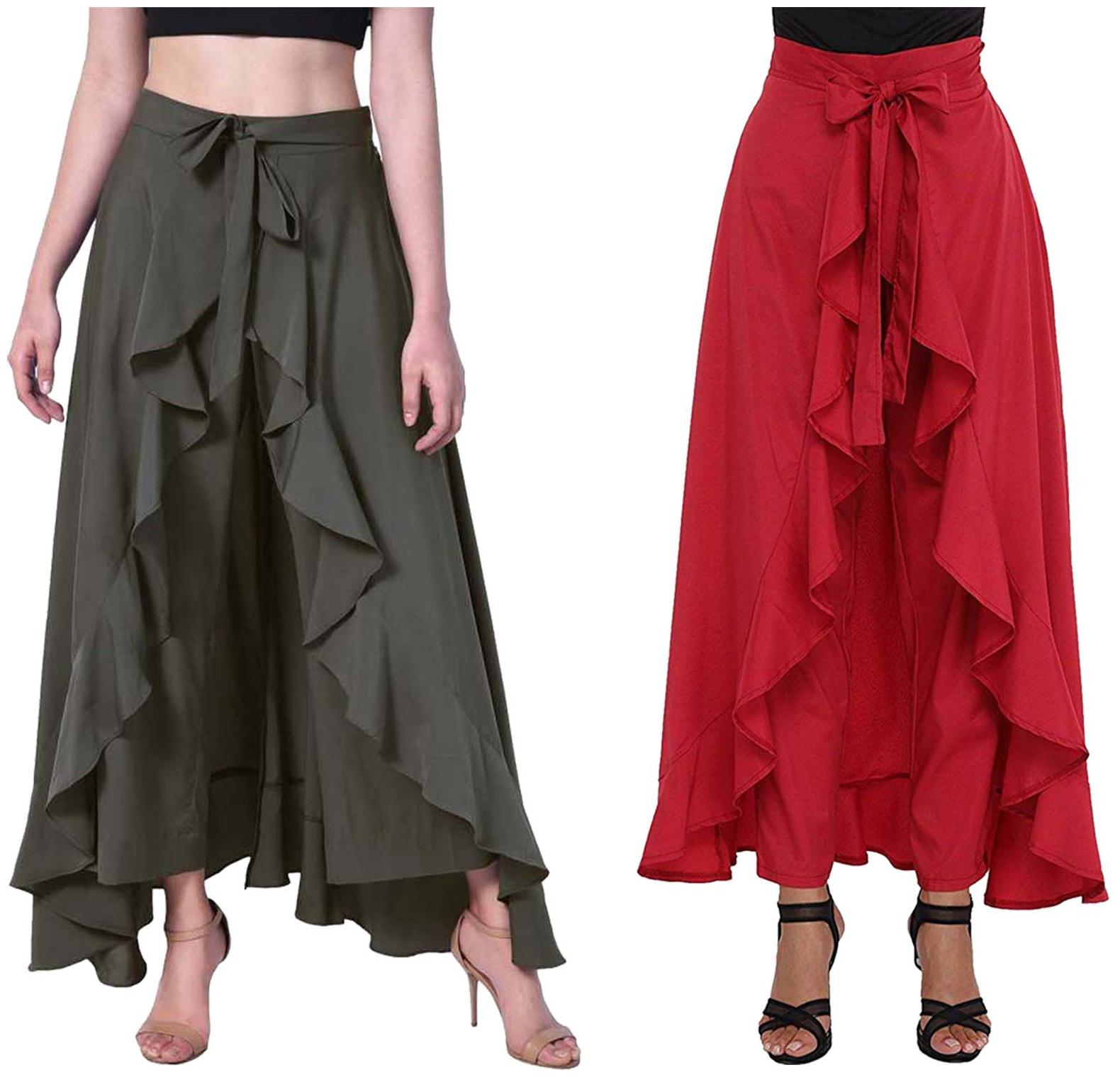 

JJ Fashion Green Red Solid Flared Palazzo