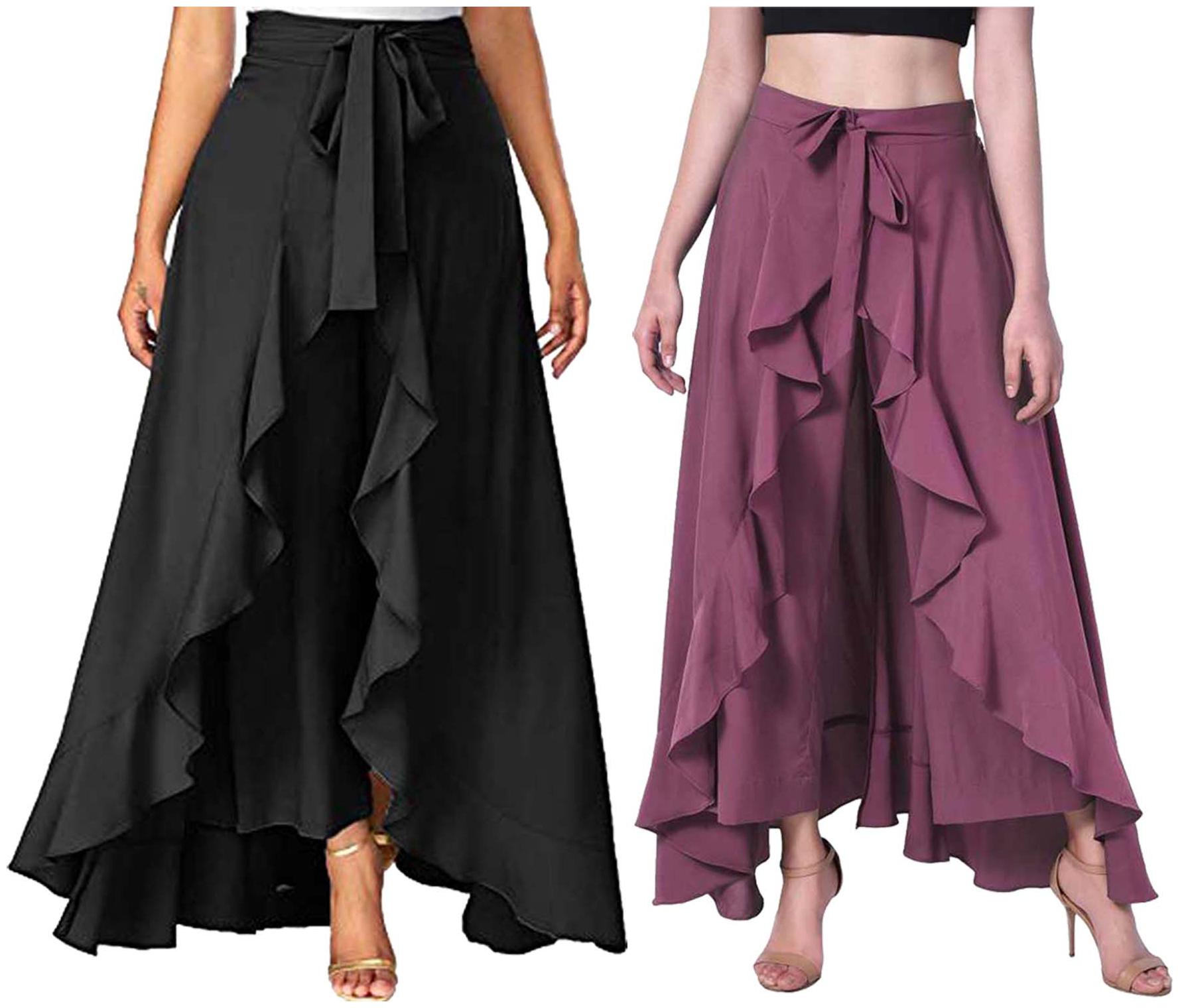 

JJ Fashion Black Purple Solid Flared Palazzo