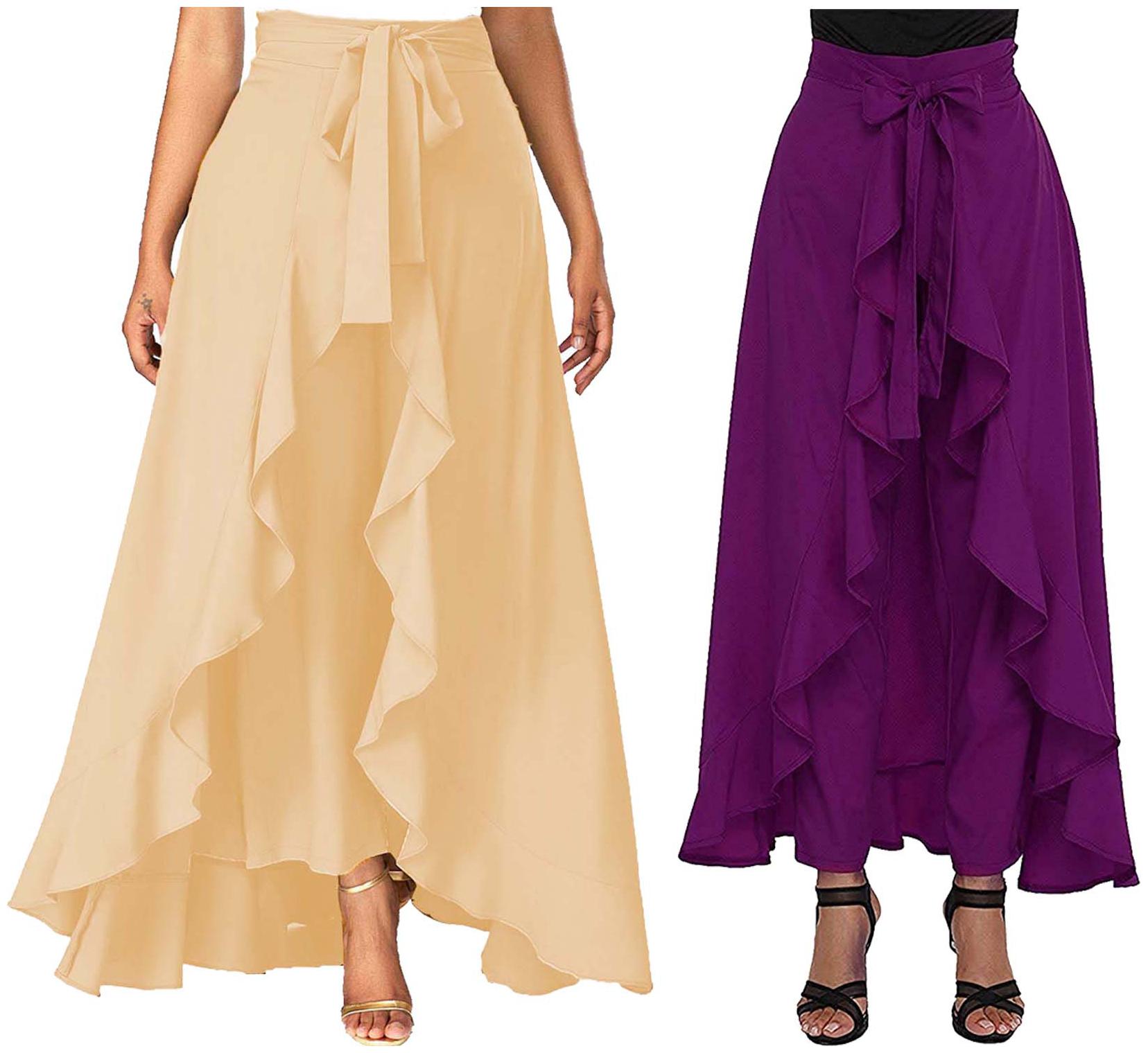 

JJ Fashion Beige Purple Solid Flared Palazzo