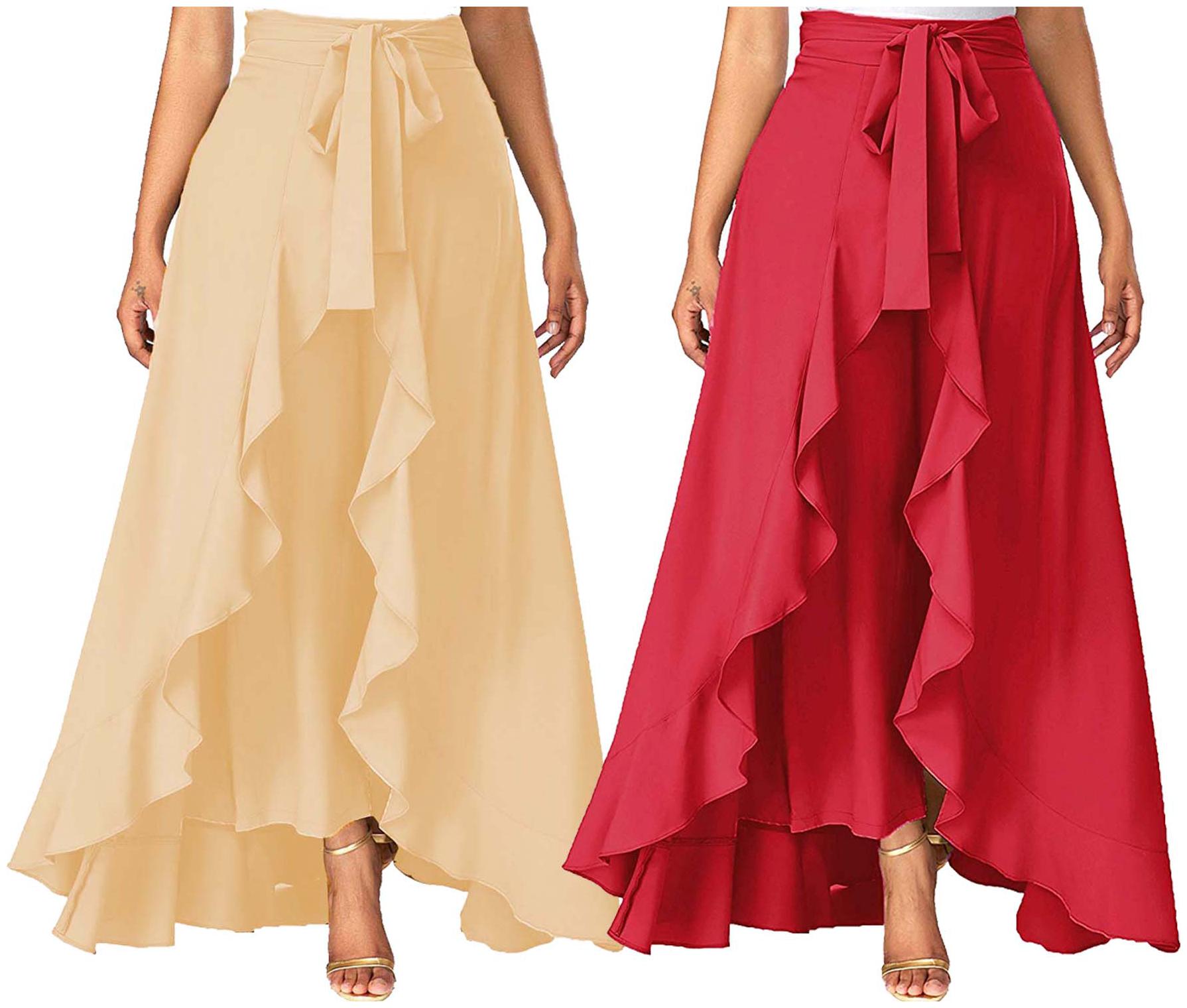 

JJ Fashion Beige Red Solid Flared Palazzo