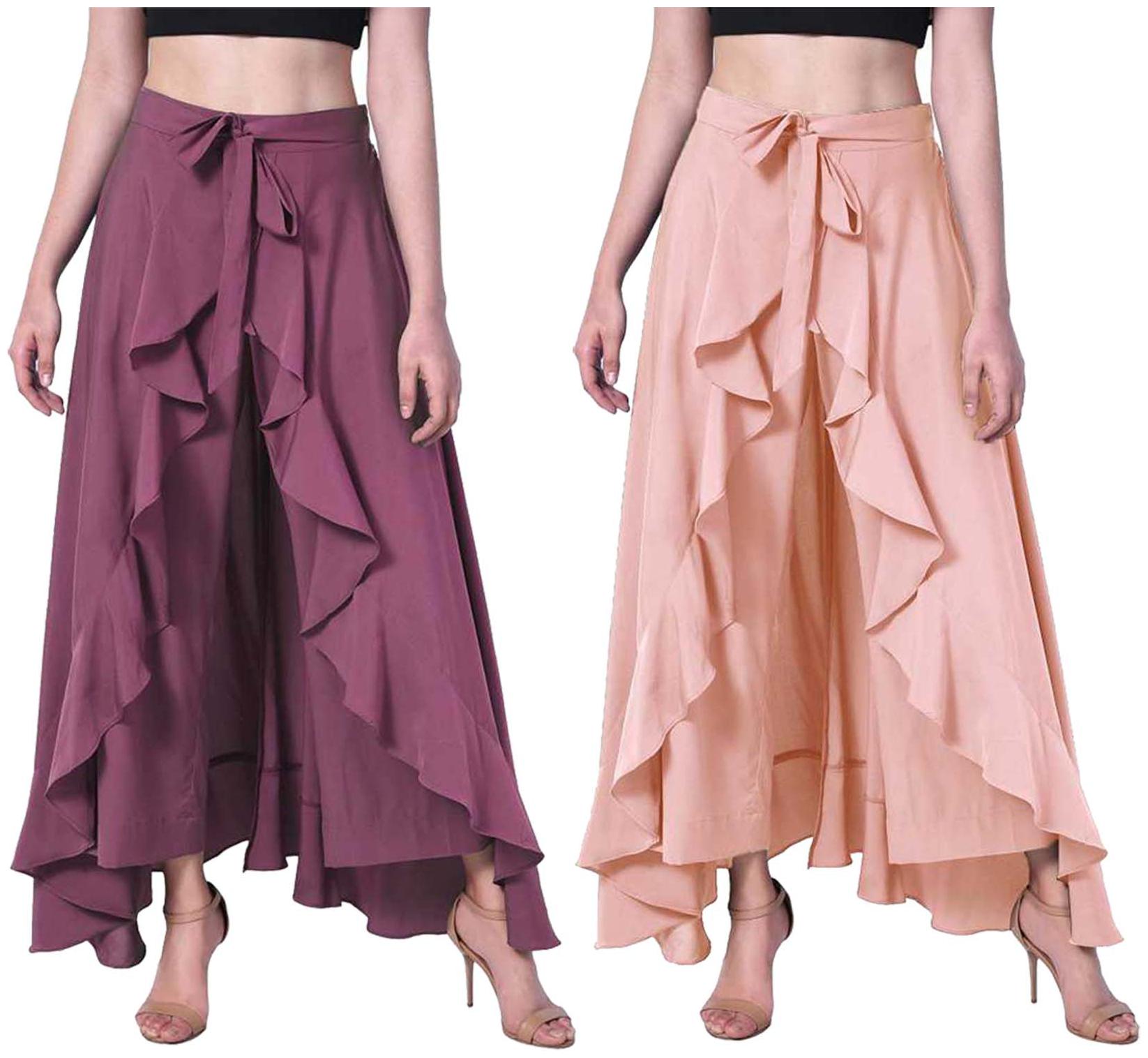 

JJ Fashion Purple Peach Solid Flared Palazzo