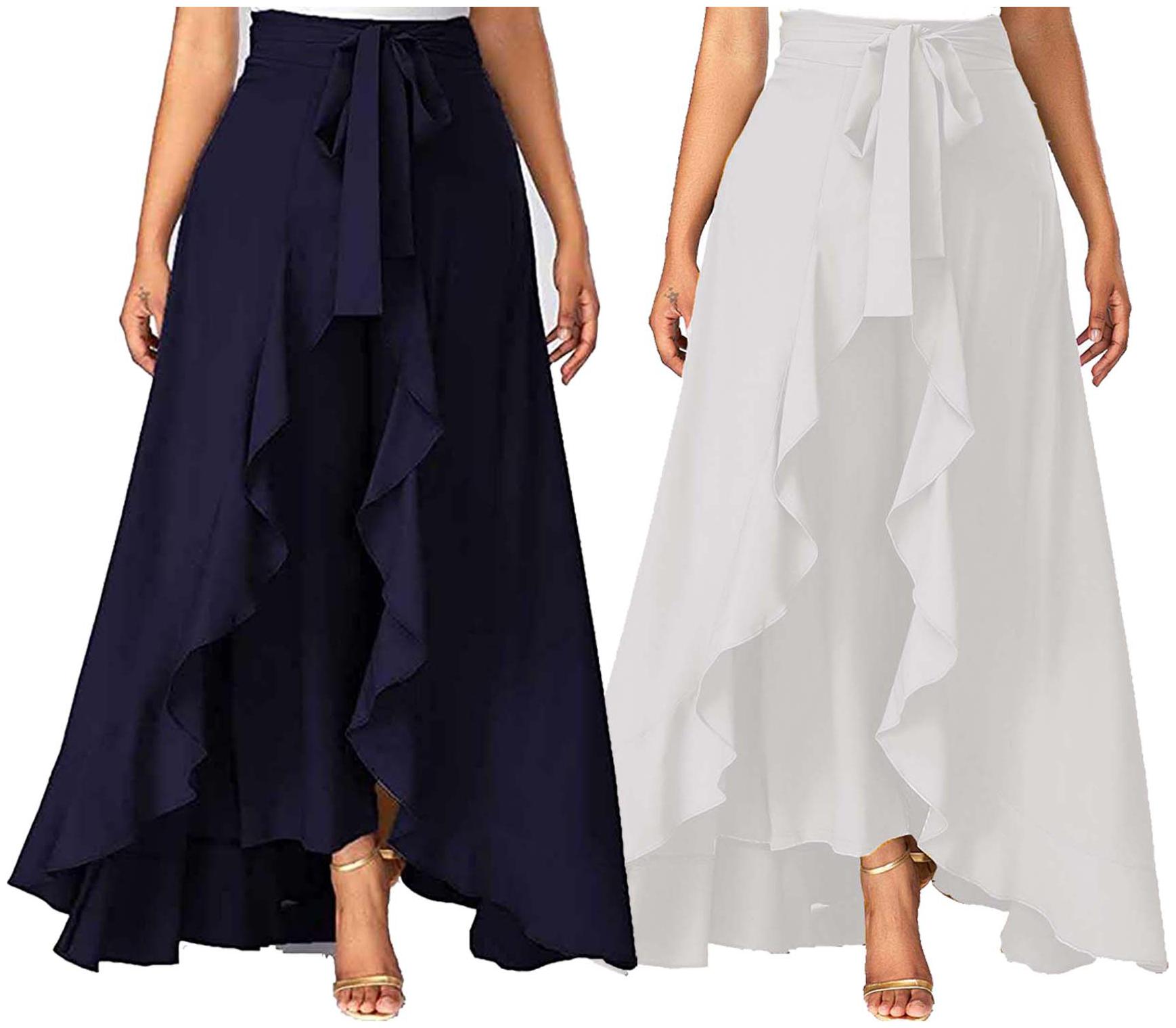 

JJ Fashion Navy Blue Solid Flared Palazzo