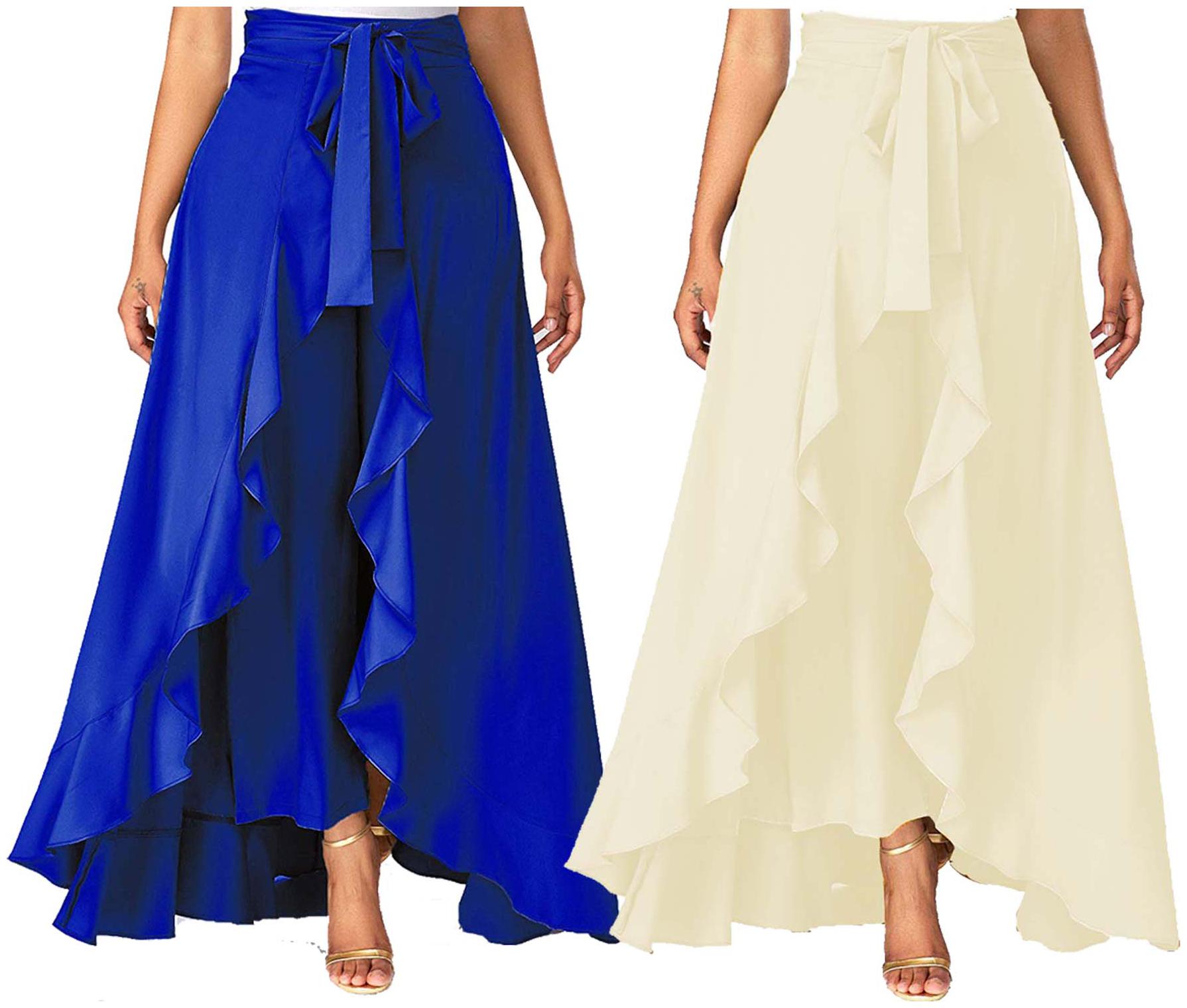 

JJ Fashion Blue Cream Solid Flared Palazzo
