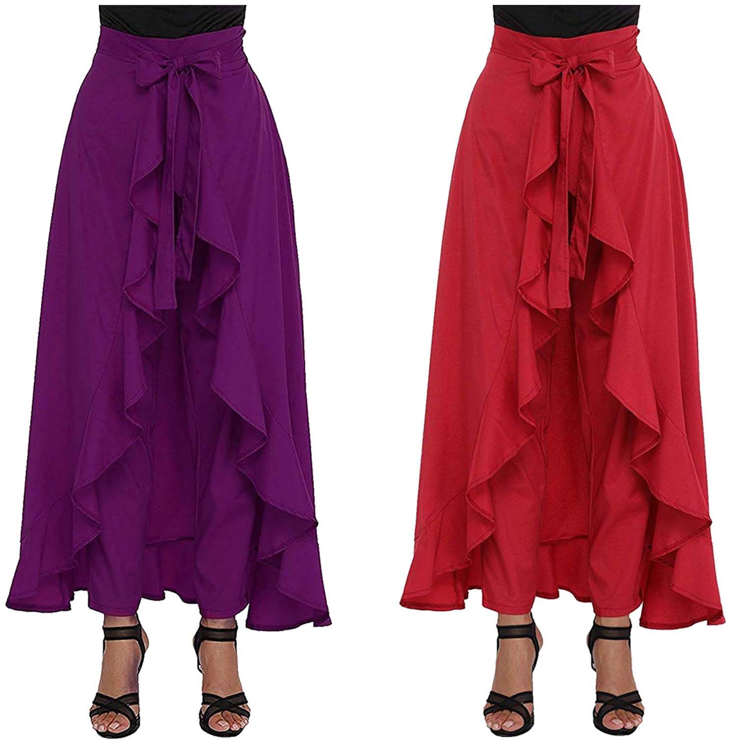 

JJ Fashion Purple Red Solid Flared Palazzo