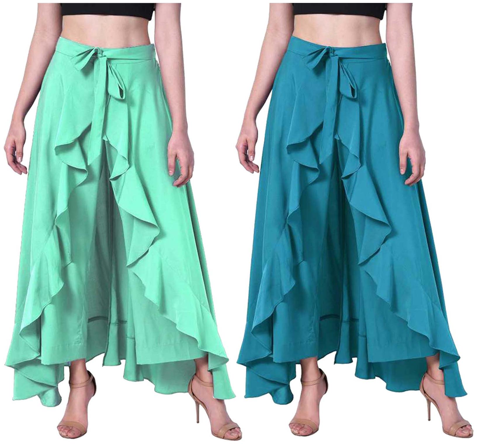 

JJ Fashion Green Turquoise Solid Flared Palazzo