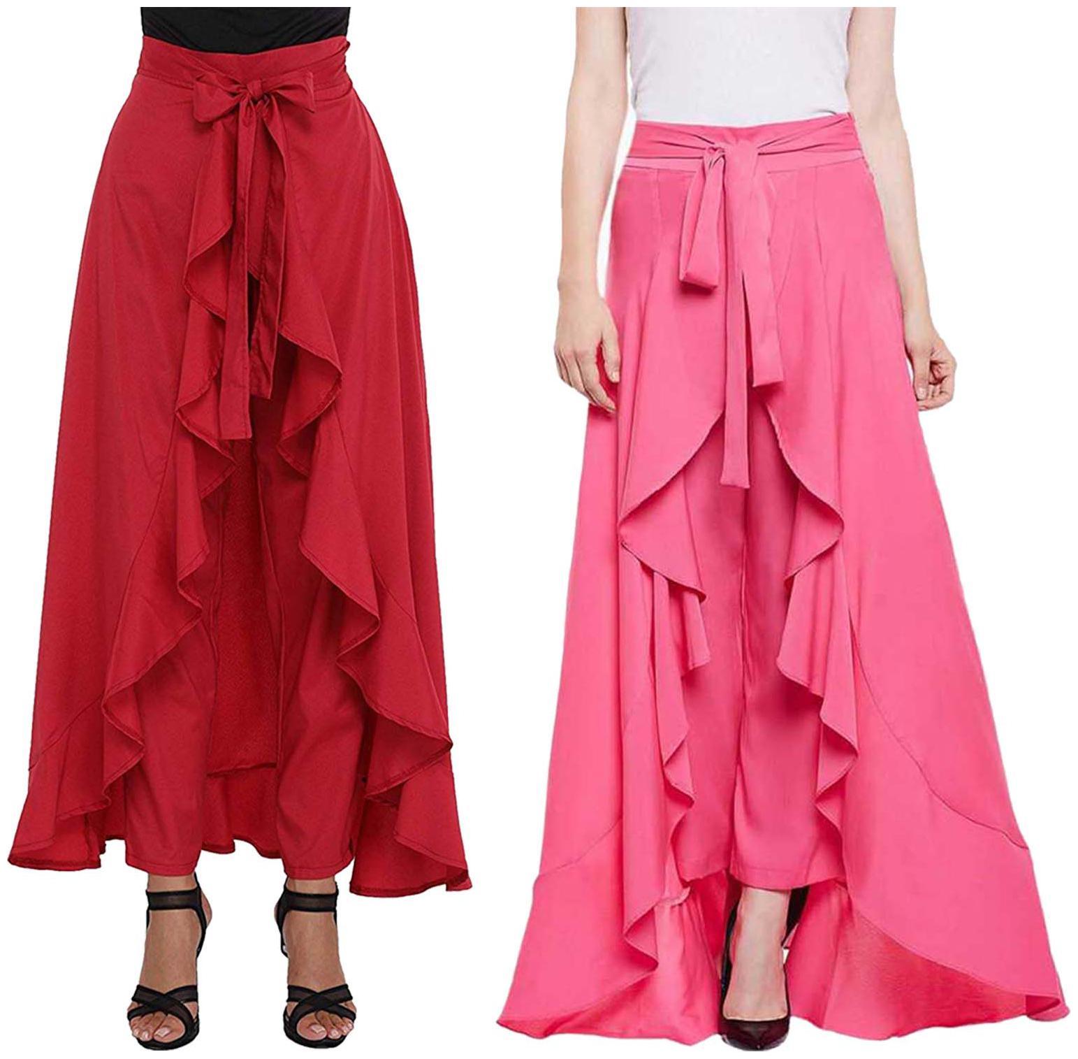 

JJ Fashion Red Pink Solid Flared Palazzo