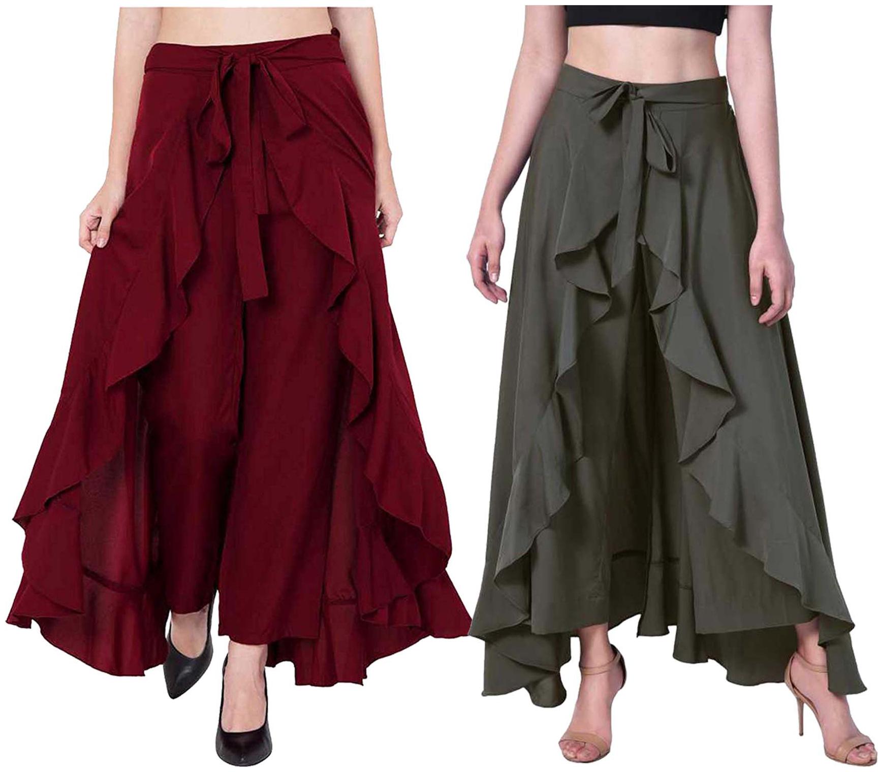 

JJ Fashion Maroon Green Solid Flared Palazzo