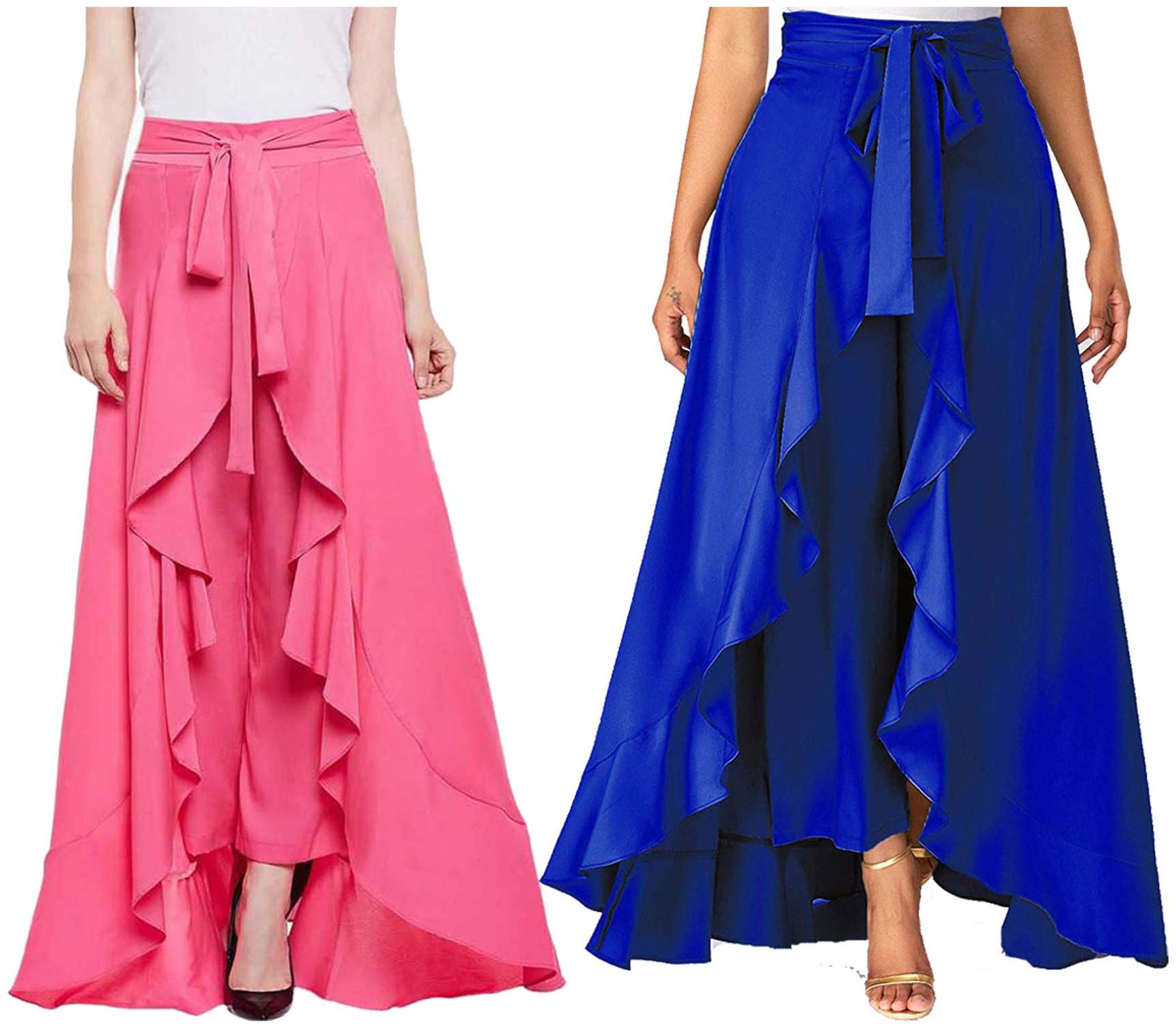 

JJ Fashion Pink Blue Solid Flared Palazzo