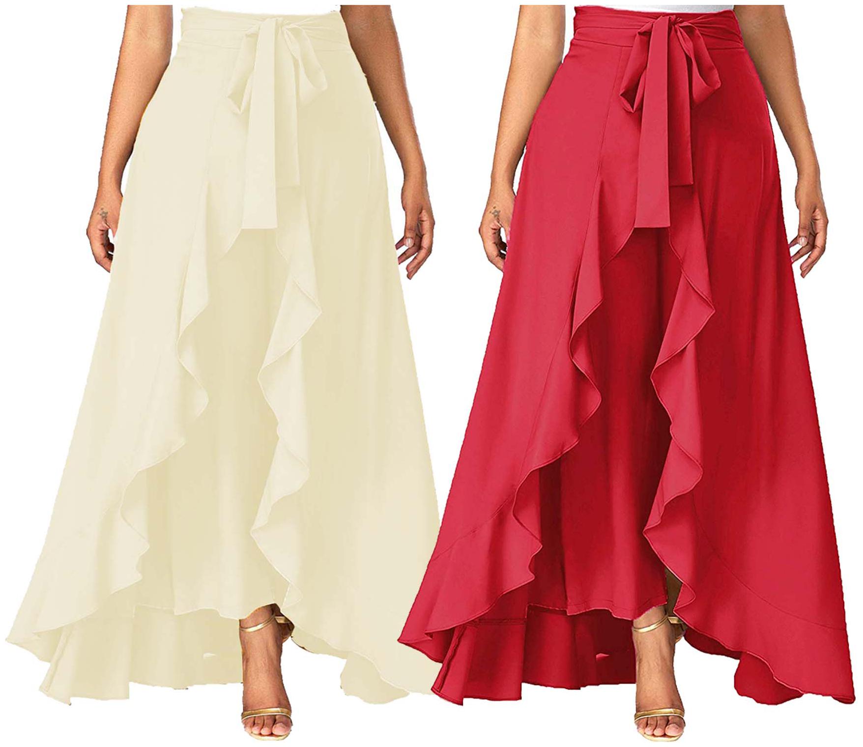 

JJ Fashion Cream Red Solid Flared Palazzo
