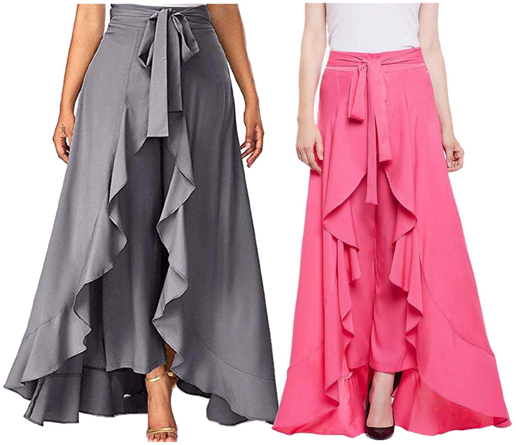

JJ Fashion Grey Pink Solid Flared Palazzo