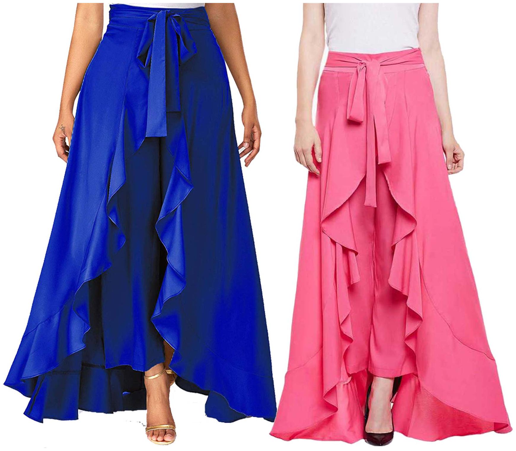 

JJ Fashion Blue Pink Solid Flared Palazzo