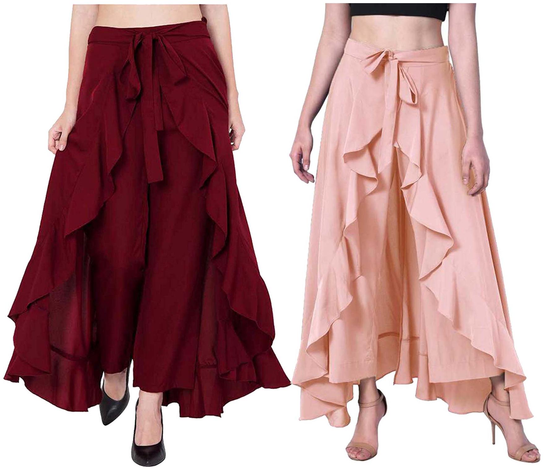 

JJ Fashion Maroon Peach Solid Flared Palazzo