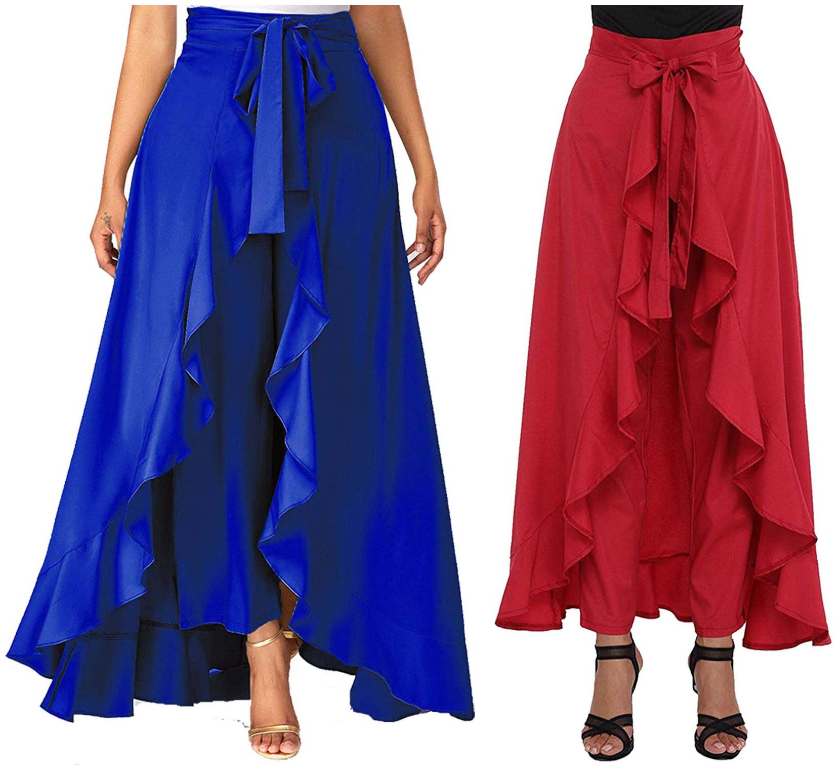 

JJ Fashion Blue Red Solid Flared Palazzo
