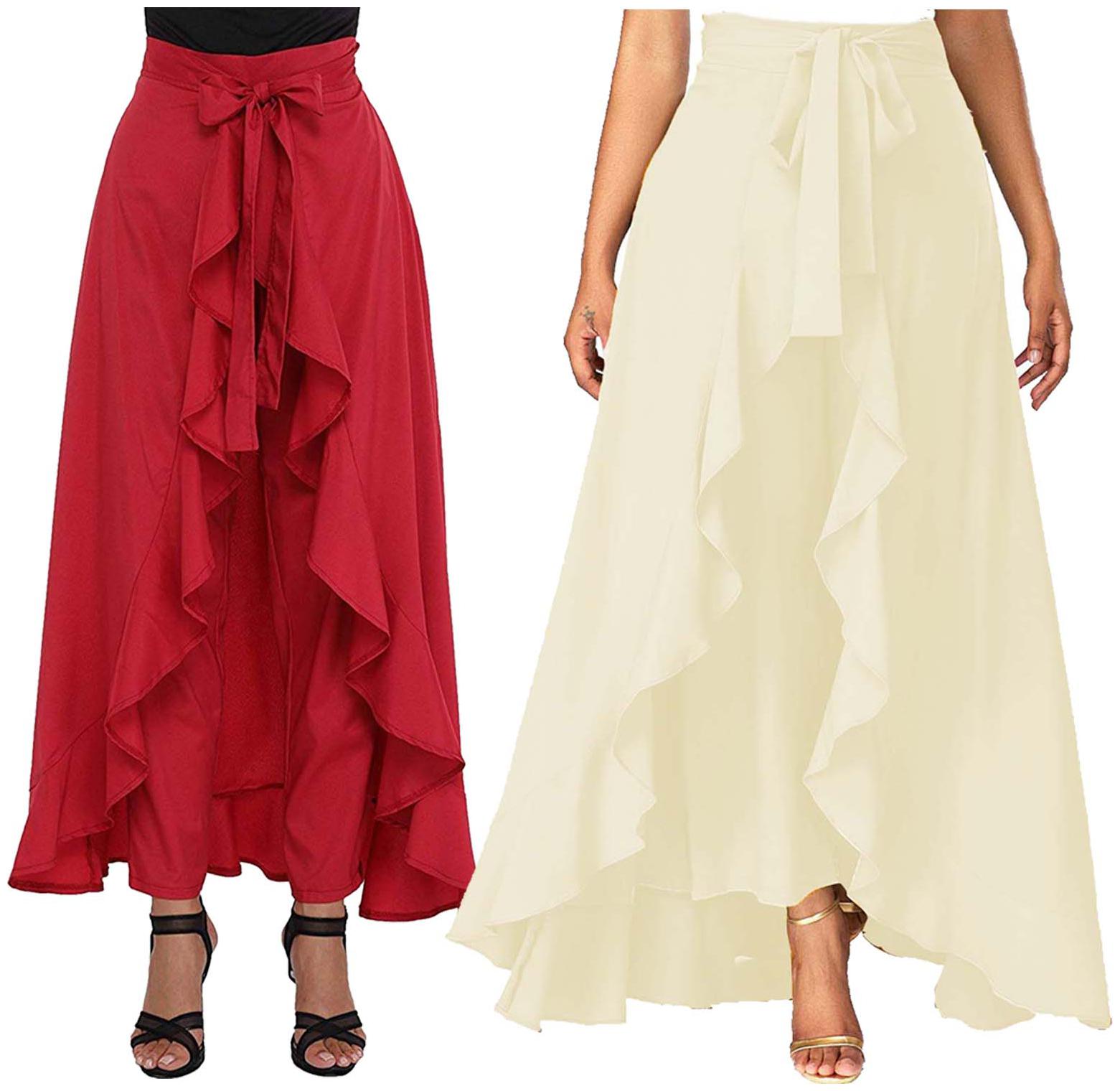 

JJ Fashion Red Cream Solid Flared Palazzo