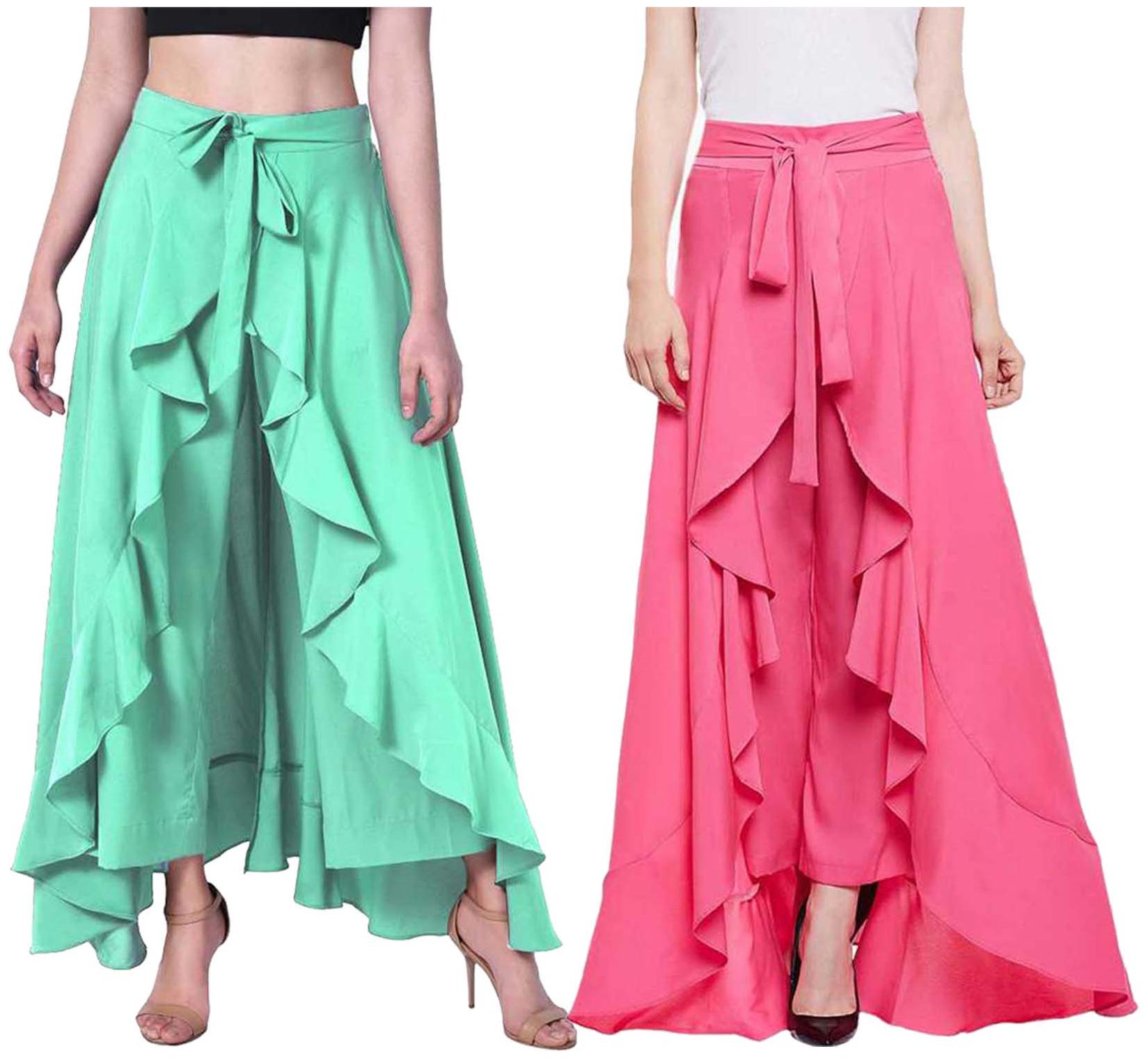 

JJ Fashion Green Pink Solid Flared Palazzo