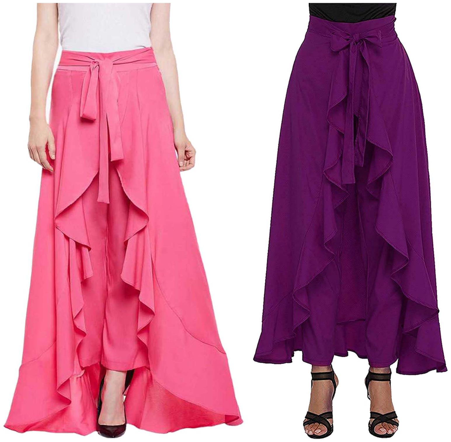 

JJ Fashion Pink Purple Solid Flared Palazzo