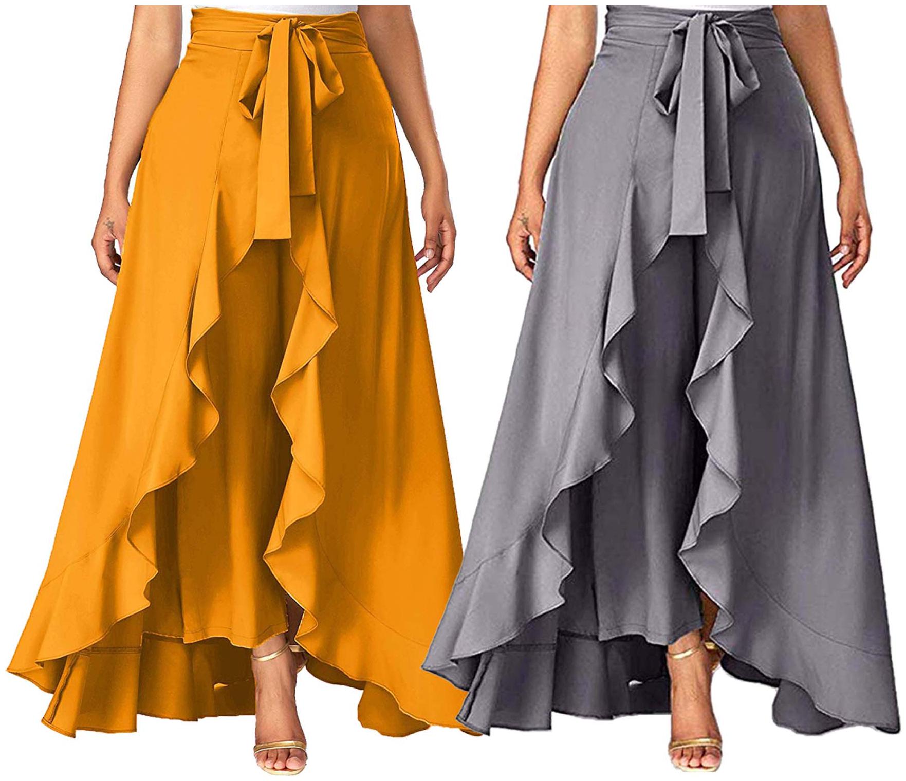 

JJ Fashion Yellow Grey Solid Flared Palazzo