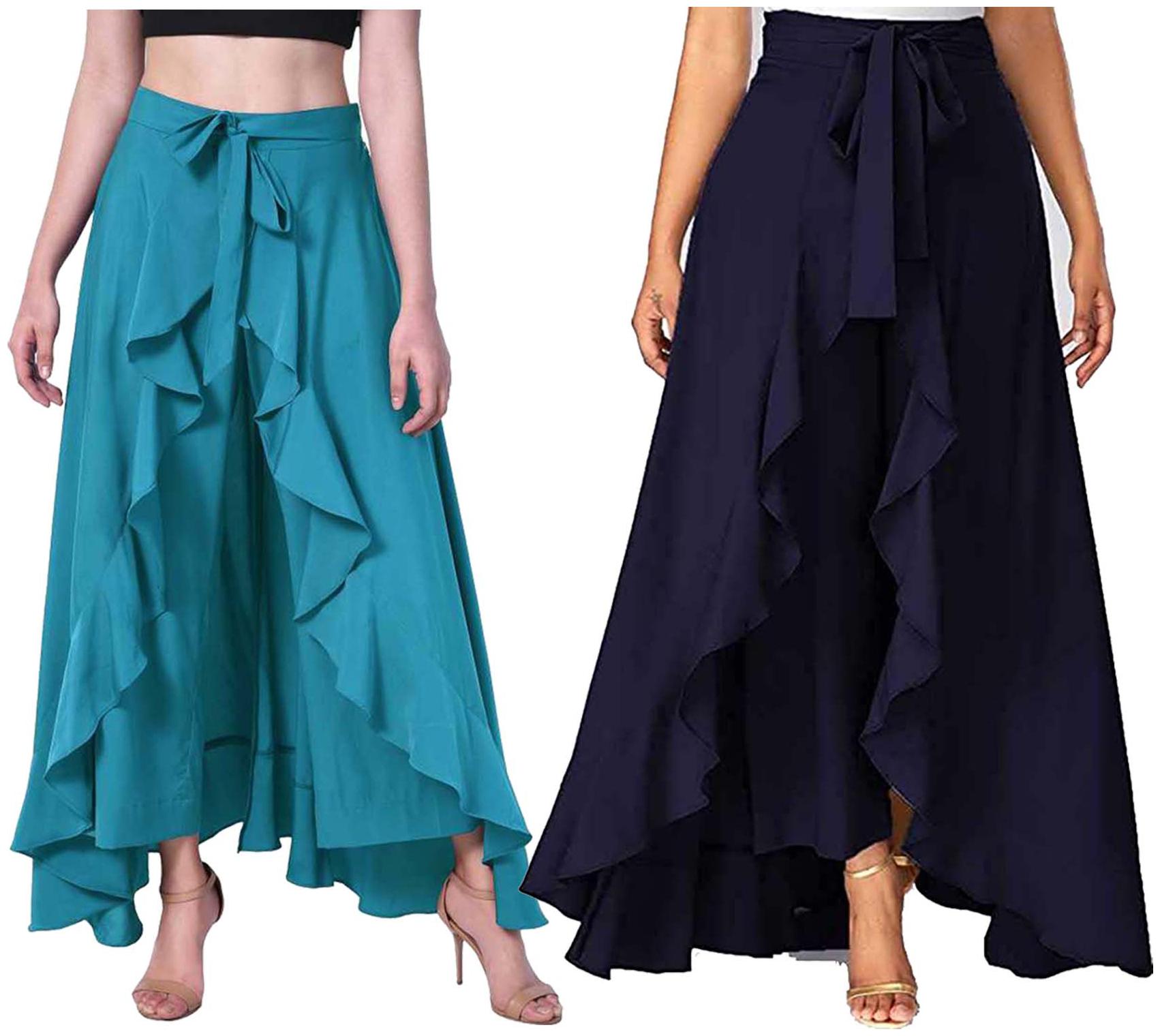 

JJ Fashion Turquoise Navy Blue Solid Flared Palazzo